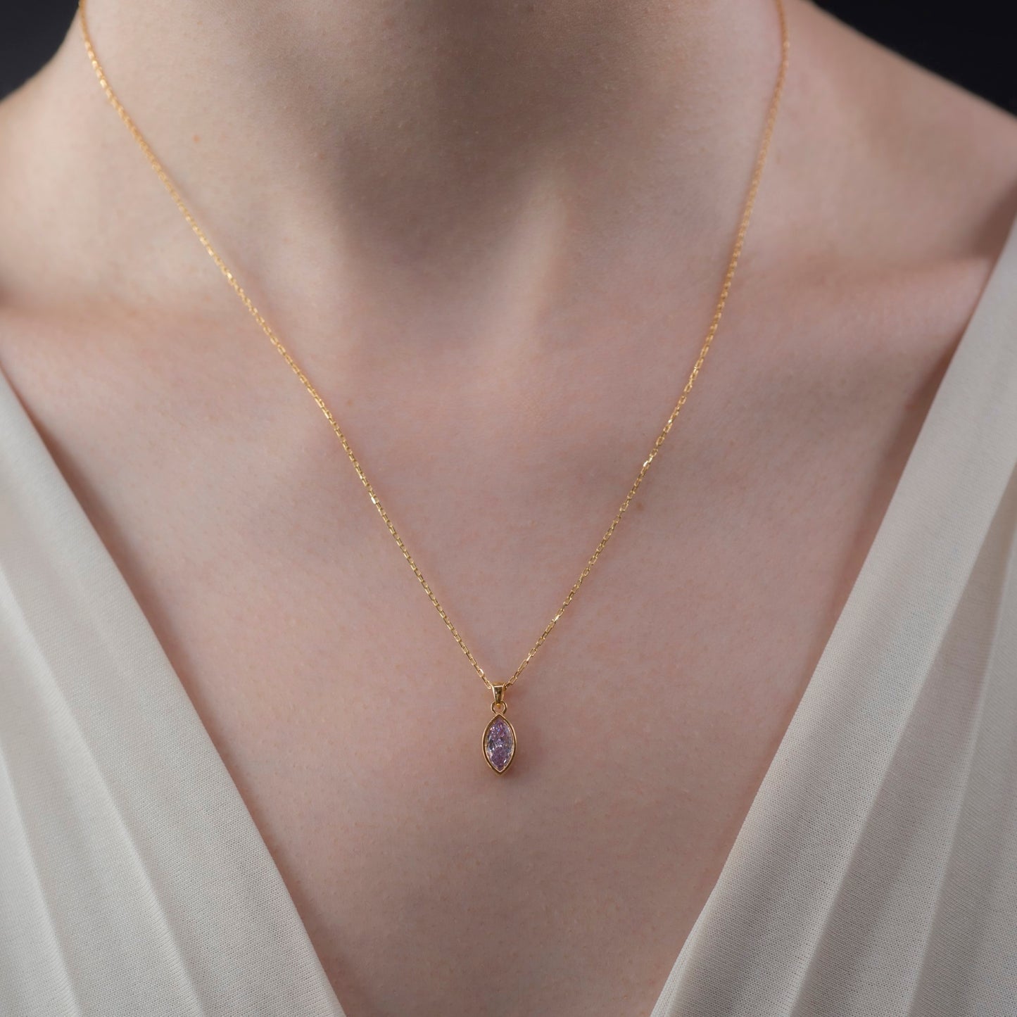 Marquise Cut Alexandrite Bezel Necklace 14K Solid Gold, June Birthstone Pendant Queen Jewelry Necklace