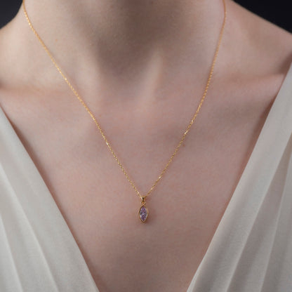 Marquise Cut Alexandrite Bezel Necklace 14K Solid Gold, June Birthstone Pendant Queen Jewelry Necklace