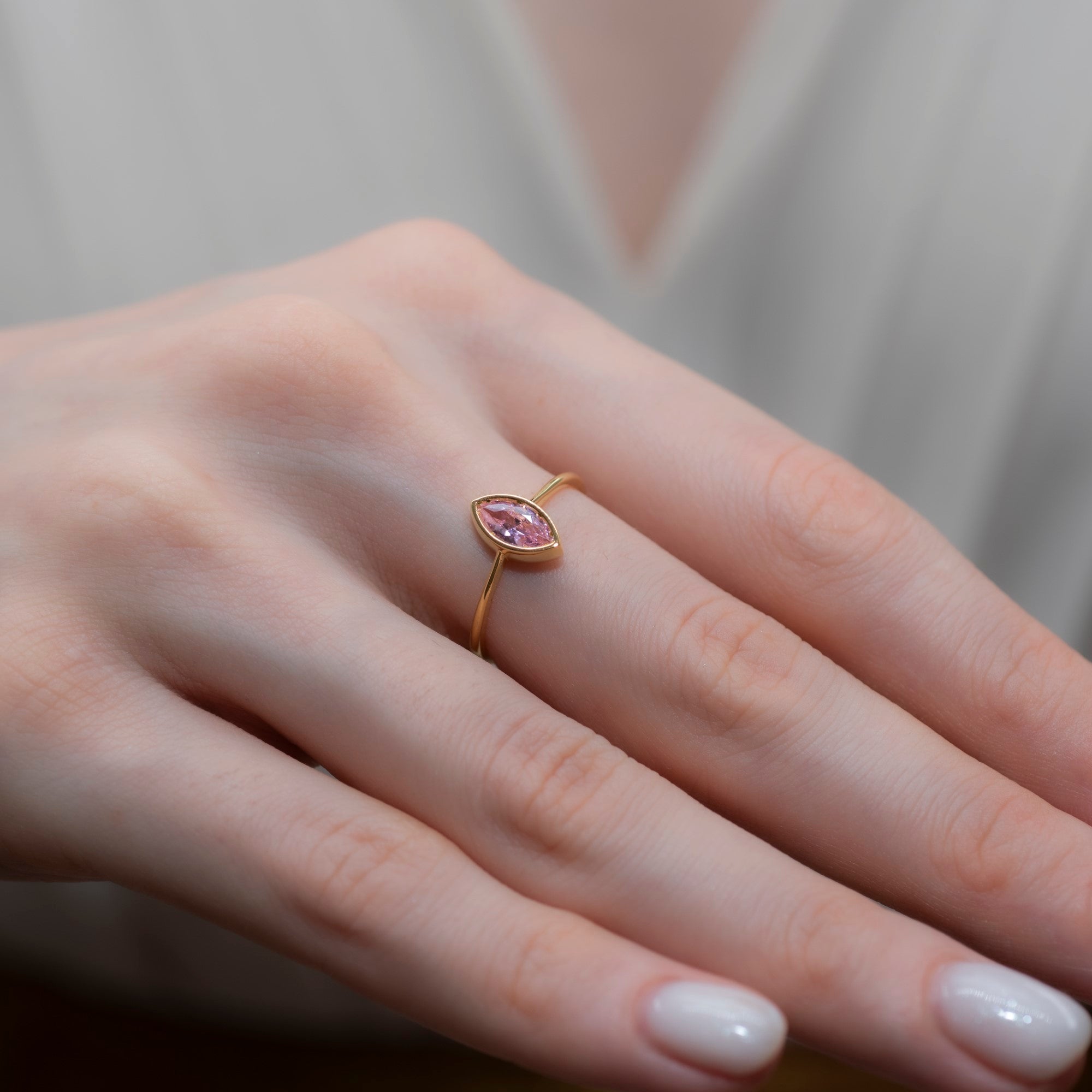 Pink Tourmaline Ring Bezel Marquise Cut in 14K Solid Gold, October Birthstone Jewelry Queen Jewelry Rings