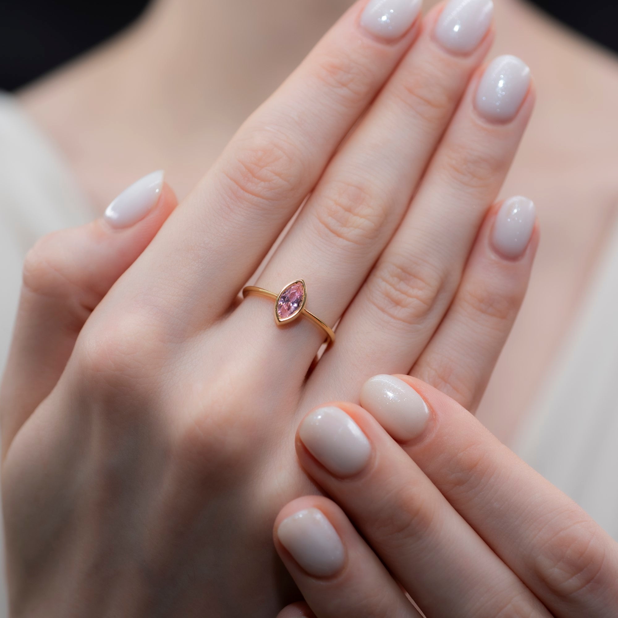 Pink Tourmaline Ring Bezel Marquise Cut in 14K Solid Gold, October Birthstone Jewelry Queen Jewelry Rings