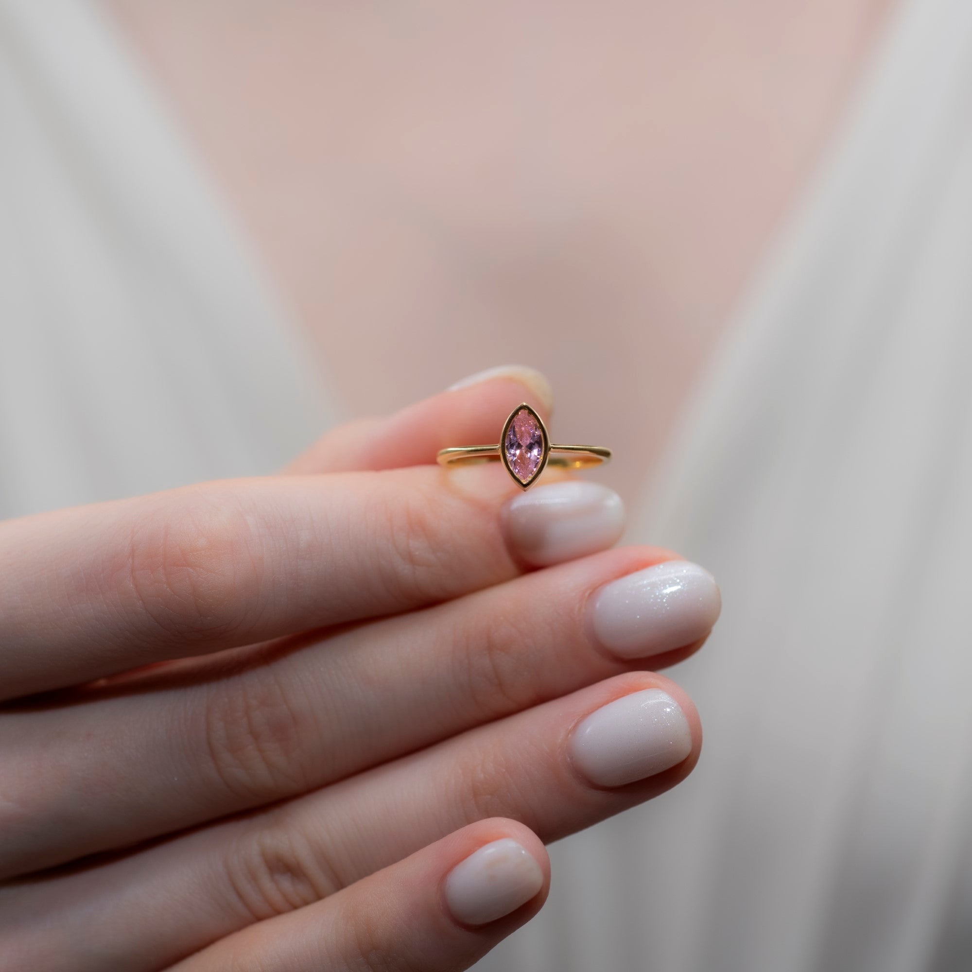 Pink Tourmaline Ring Bezel Marquise Cut in 14K Solid Gold, October Birthstone Jewelry Queen Jewelry Rings