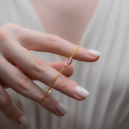 Bezel Marquise Cut Pink Tourmaline Bracelet 10K/14K Solid Gold, October Birthstone Jewelry