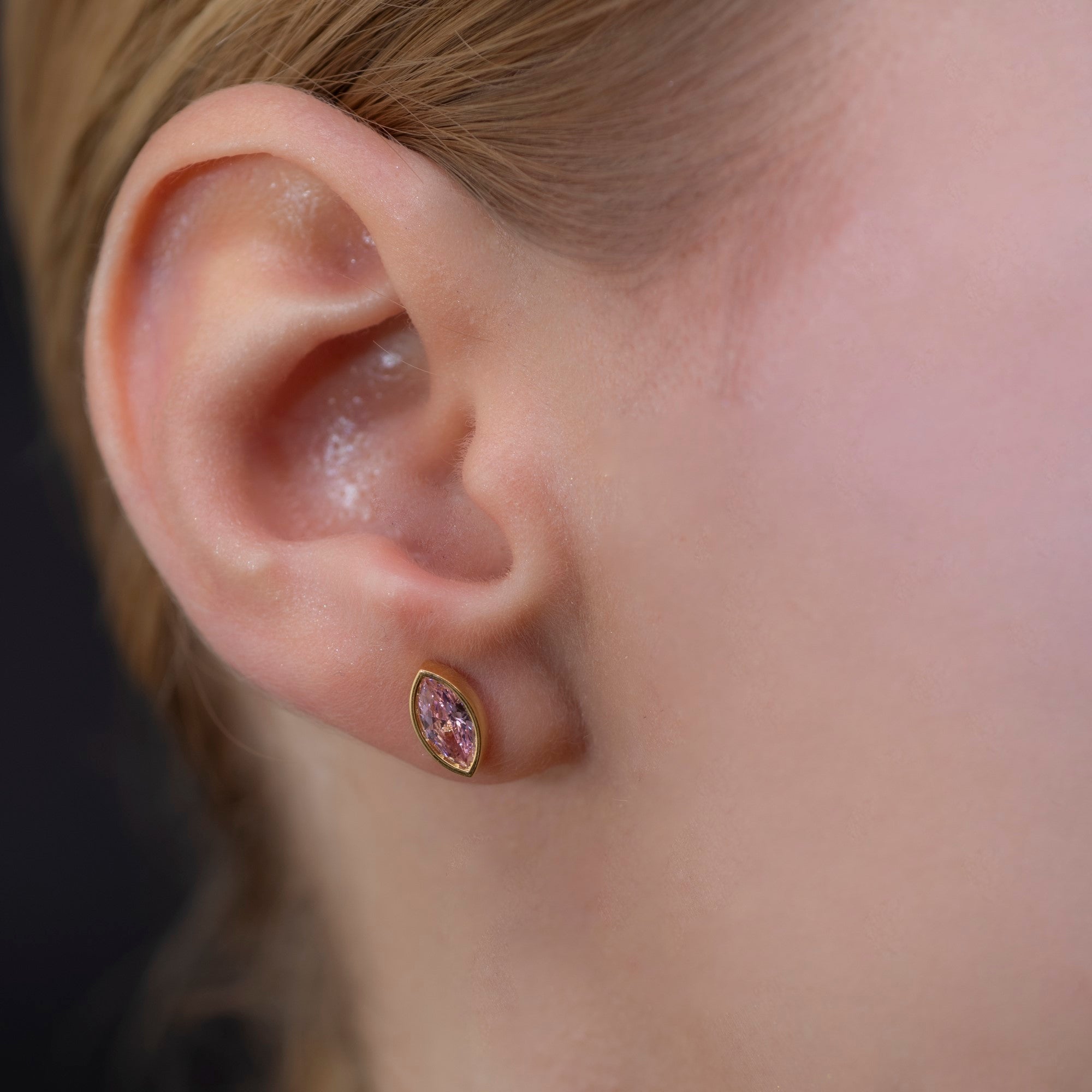Pink Tourmaline Stud Earrings Bezel Marquise Cut in 14K Solid Gold, October Birthstone Jewelry Queen Jewelry Earrings