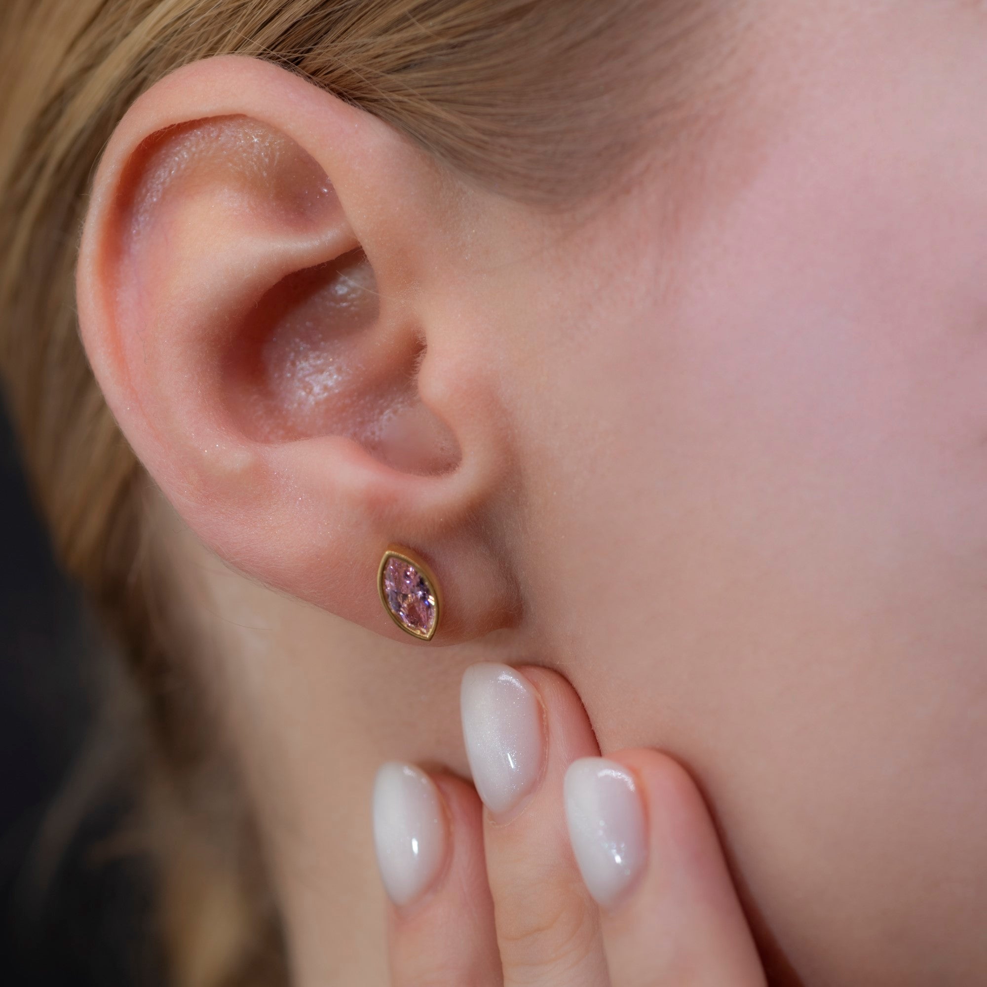 Pink Tourmaline Stud Earrings Bezel Marquise Cut in 14K Solid Gold, October Birthstone Jewelry Queen Jewelry Earrings