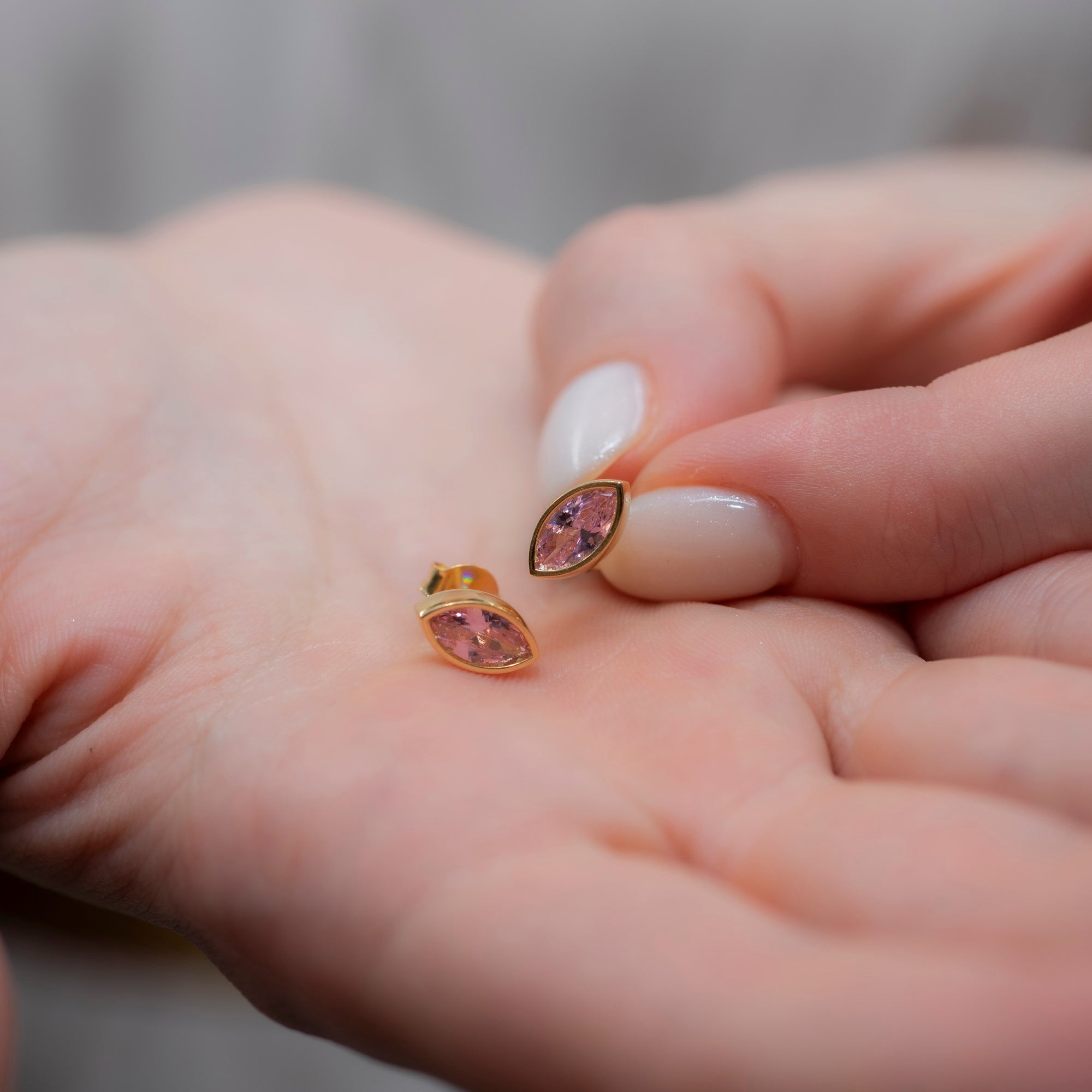 Pink Tourmaline Stud Earrings Bezel Marquise Cut in 14K Solid Gold, October Birthstone Jewelry Queen Jewelry Earrings