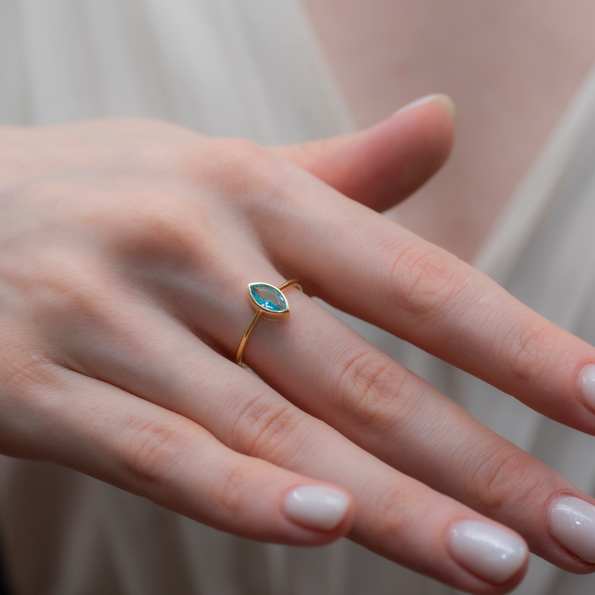 Aquamarine Ring Bezel Marquise Cut in 14K Solid Gold, March Birthstone Jewelry Queen Jewelry Rings