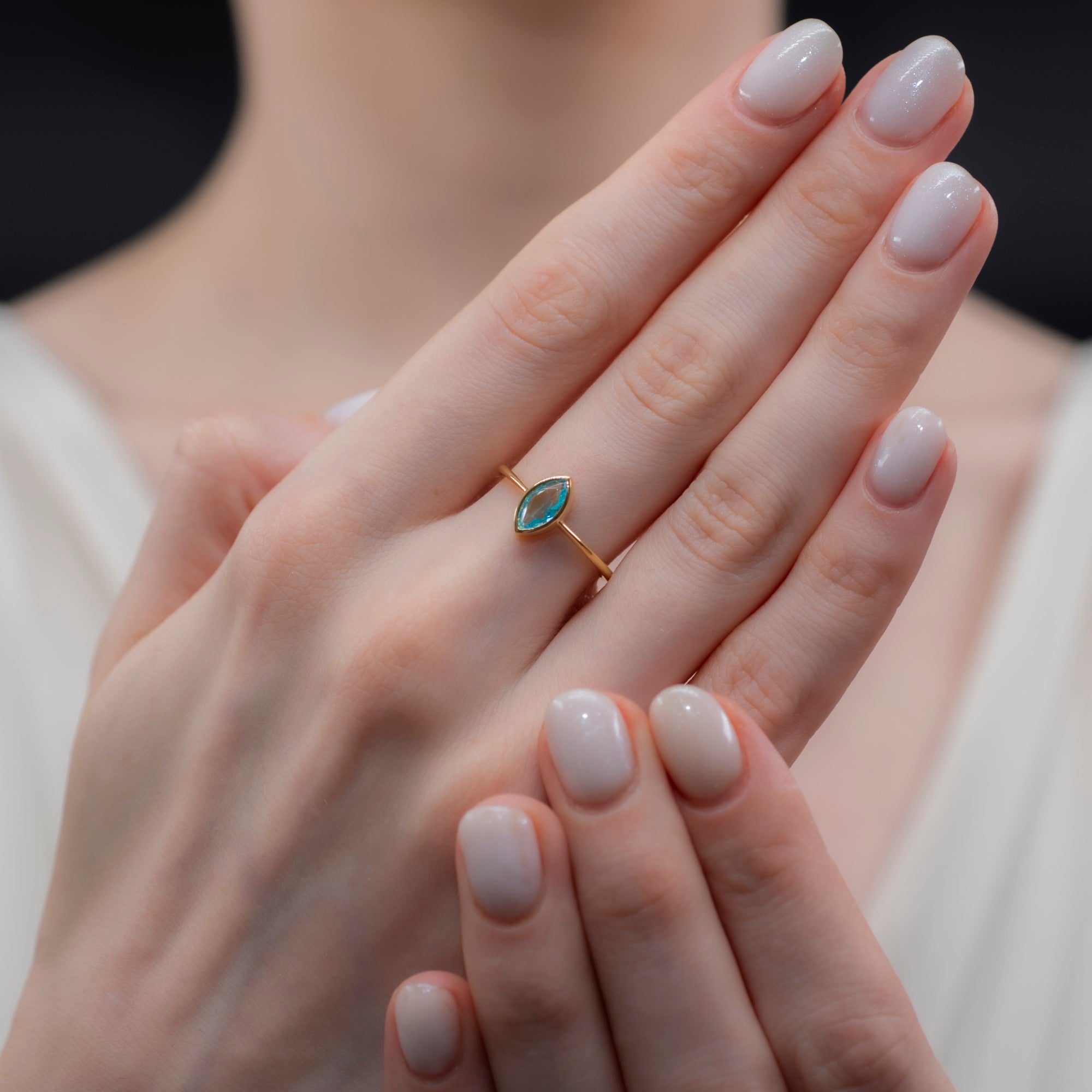 Aquamarine Ring Bezel Marquise Cut in 14K Solid Gold, March Birthstone Jewelry Queen Jewelry Rings