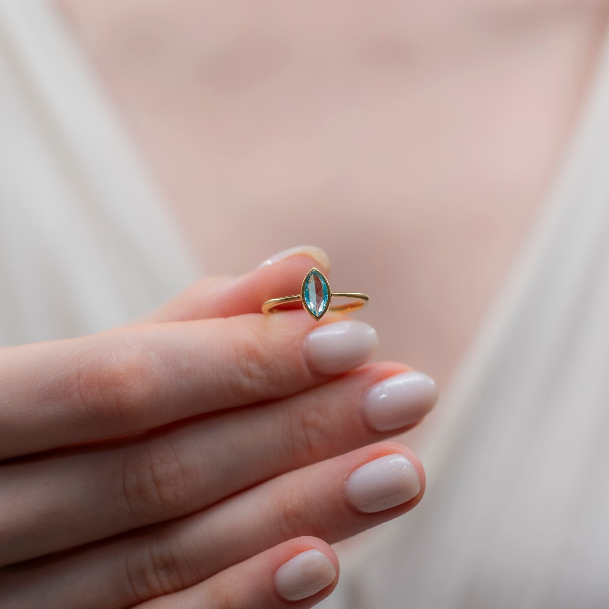 Aquamarine Ring Bezel Marquise Cut in 14K Solid Gold, March Birthstone Jewelry Queen Jewelry Rings