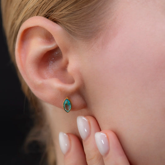 Aquamarine Stud Earrings Bezel Marquise Cut in 14K Solid Gold, March Birthstone Jewelry Queen Jewelry Earrings