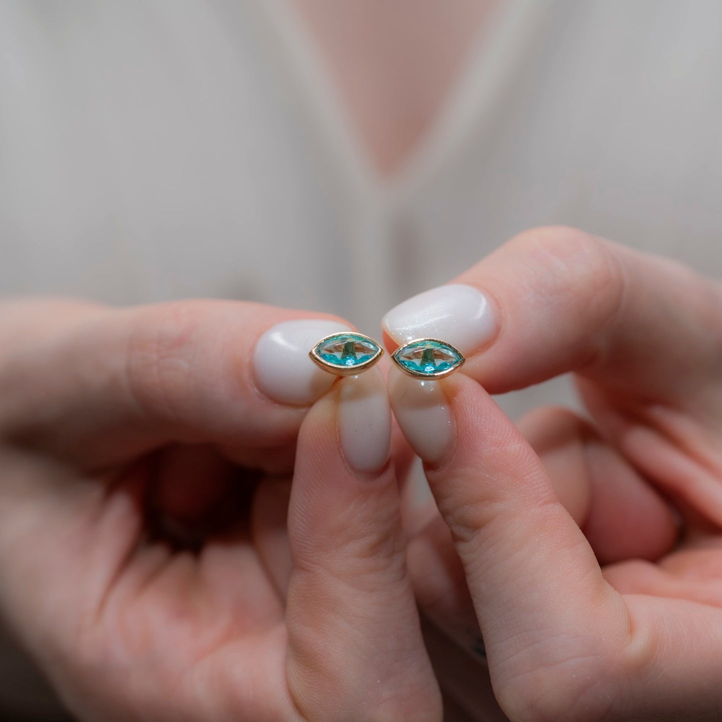 Aquamarine Stud Earrings Bezel Marquise Cut in 14K Solid Gold, March Birthstone Jewelry Queen Jewelry Earrings