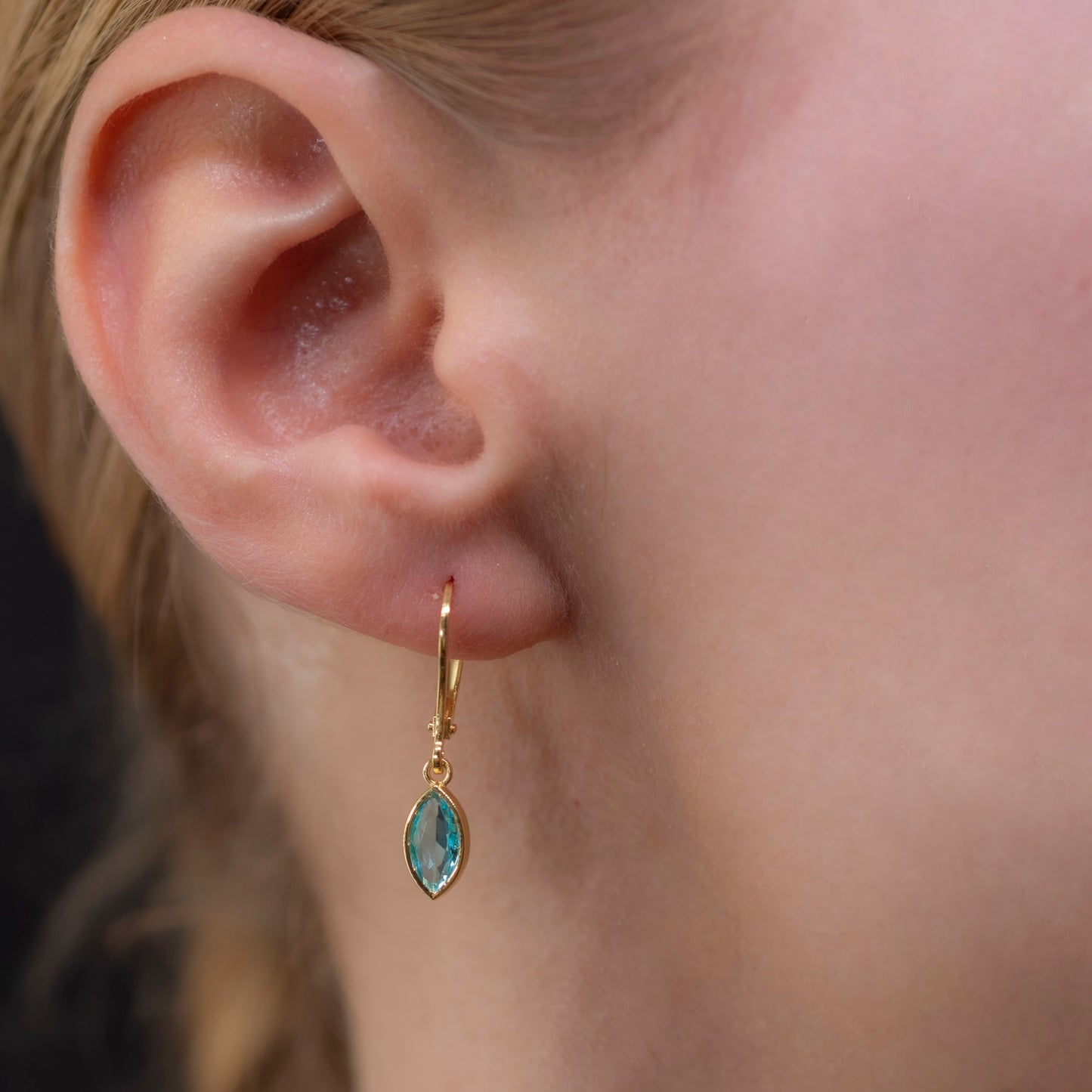 Aquamarine Dangle Earrings Bezel Marquise Cut in 14K Solid Gold, March Birthstone Jewelry Queen Jewelry Earrings