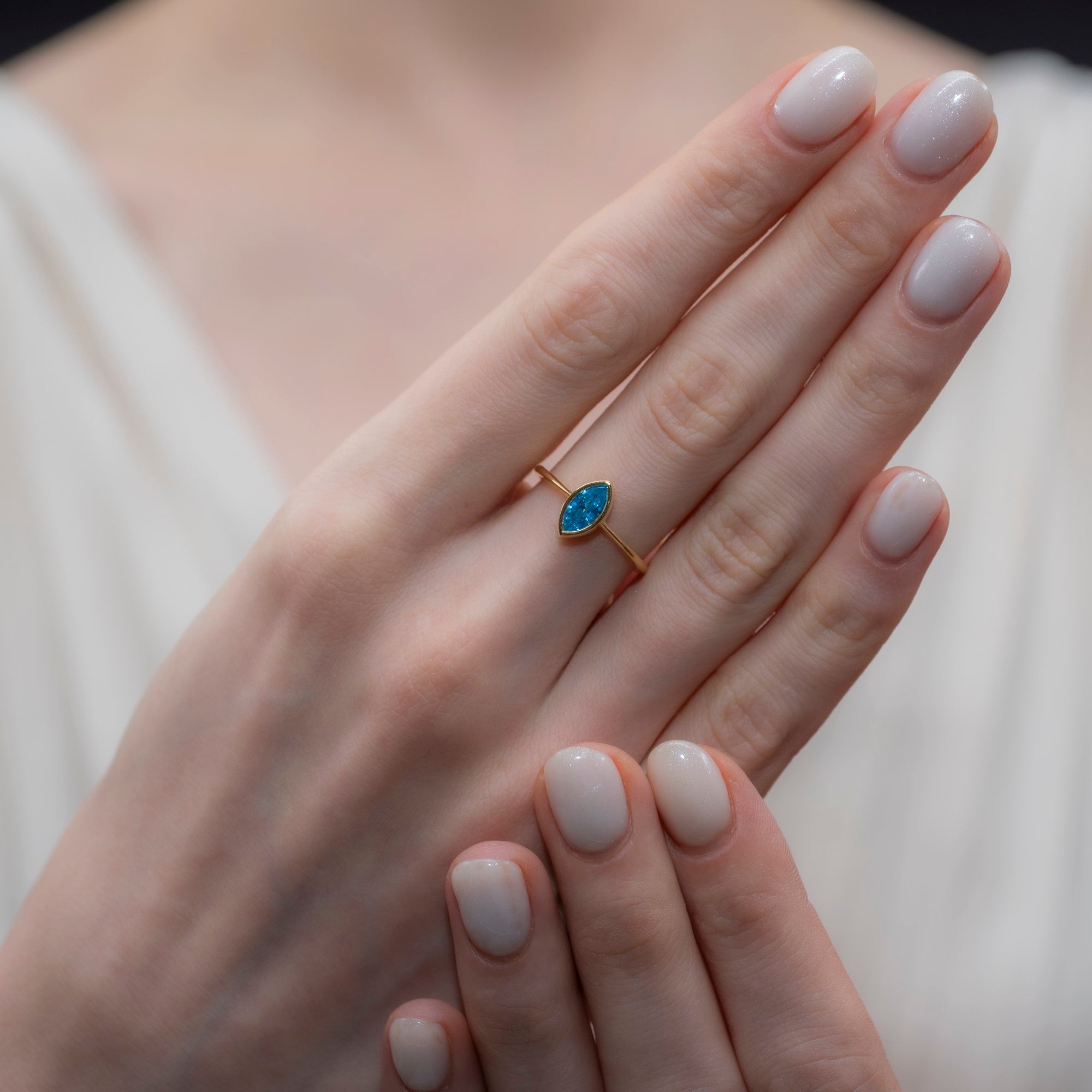 Blue Topaz Ring Bezel Marquise Cut in 14K Solid Gold, December Birthstone Jewelry Queen Jewelry Rings