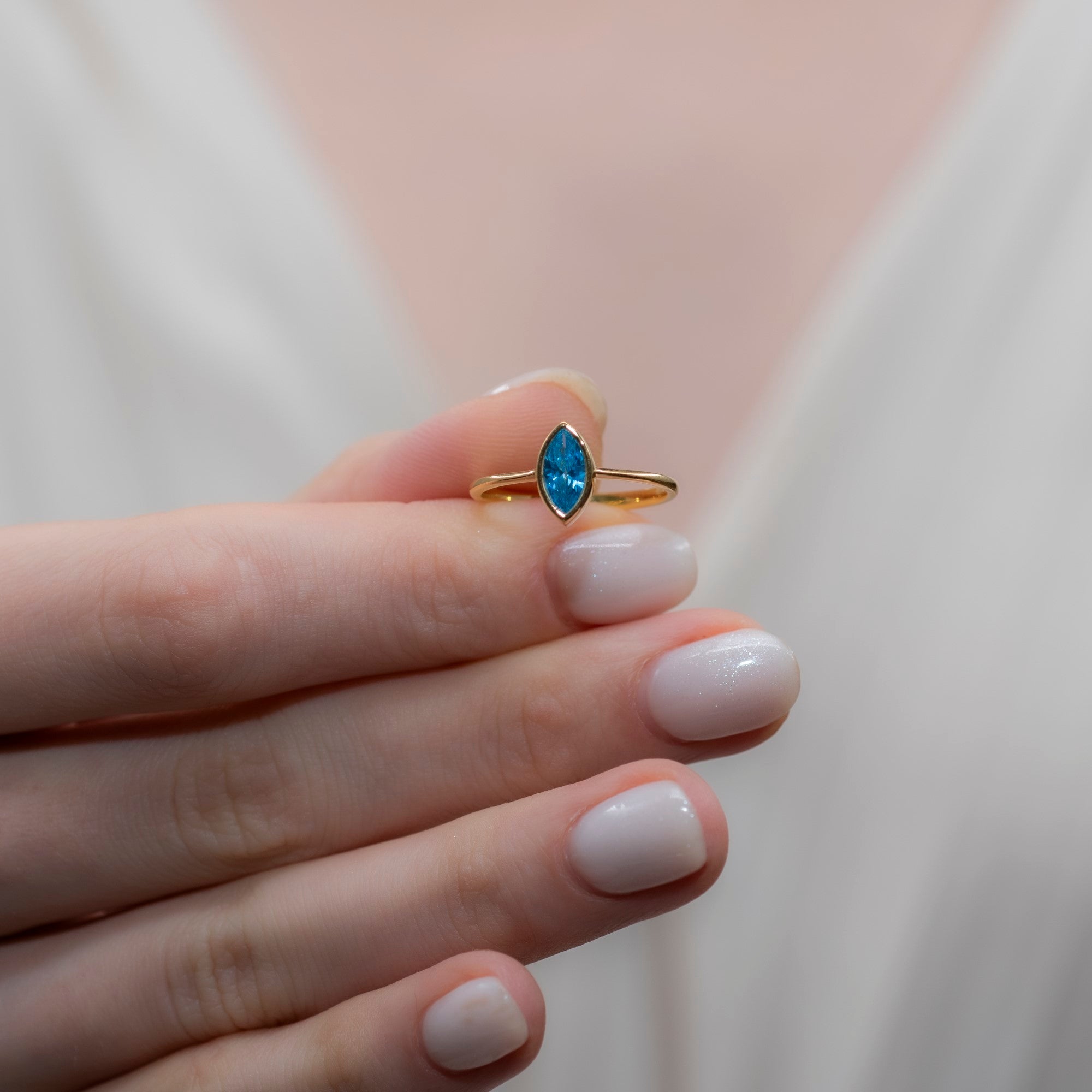 Blue Topaz Ring Bezel Marquise Cut in 14K Solid Gold, December Birthstone Jewelry Queen Jewelry Rings
