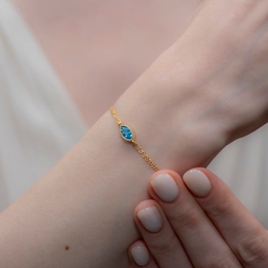Bezel Marquise Cut Blue Topaz Bracelet 14K Solid Gold, December Birthstone Jewelry Queen Jewelry Bracelet