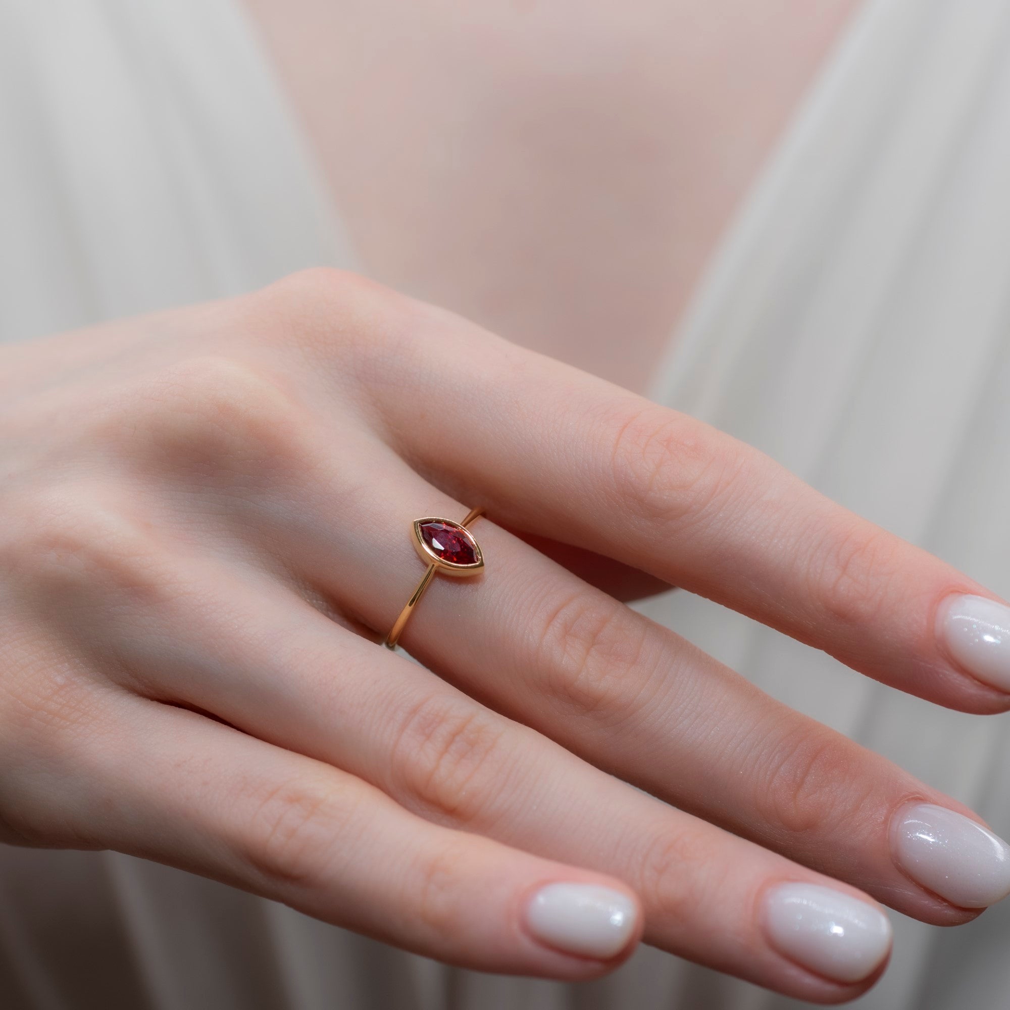 Garnet Ring Bezel Marquise Cut in 14K Solid Gold, January Birthstone Jewelry Queen Jewelry Rings