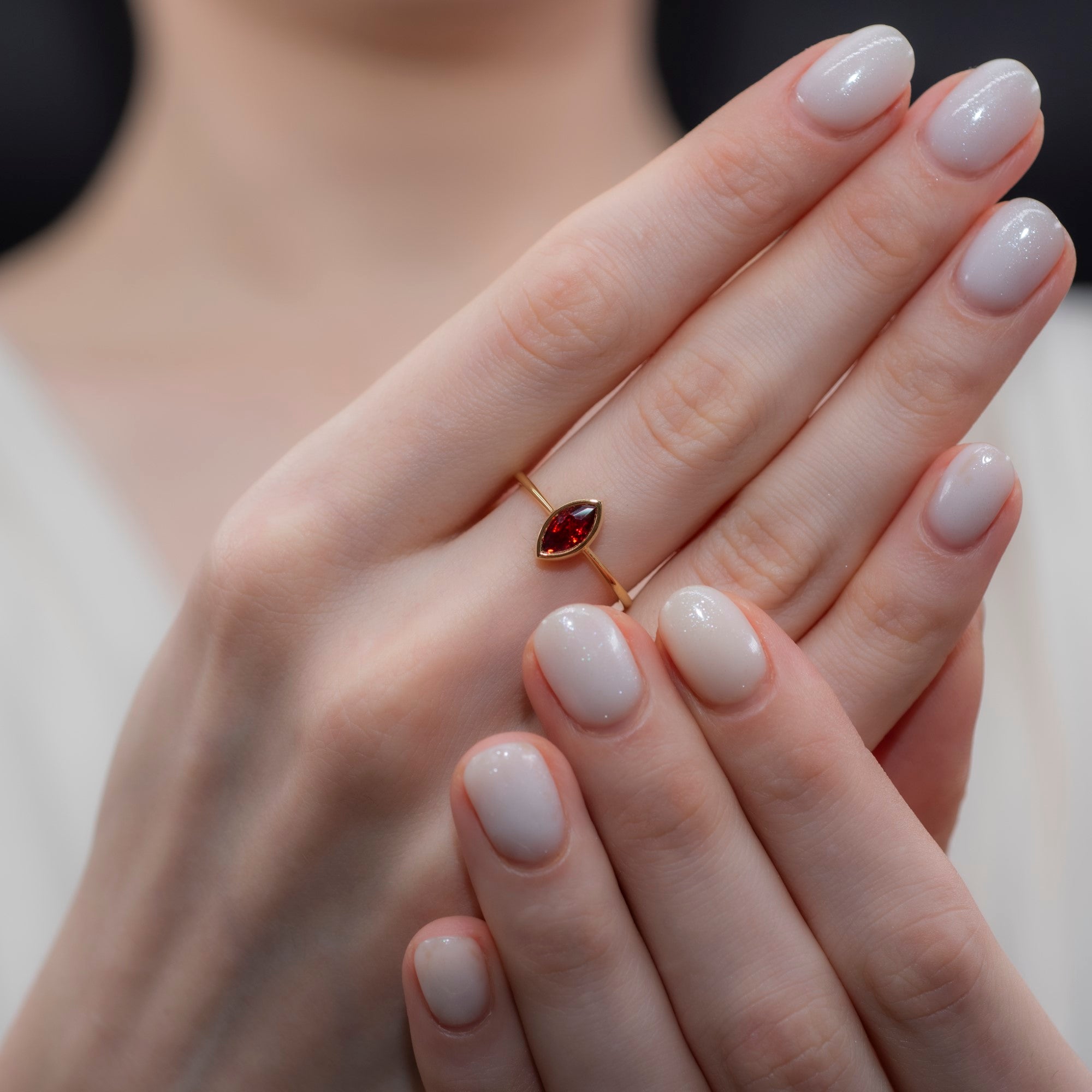 Garnet Ring Bezel Marquise Cut in 14K Solid Gold, January Birthstone Jewelry Queen Jewelry Rings
