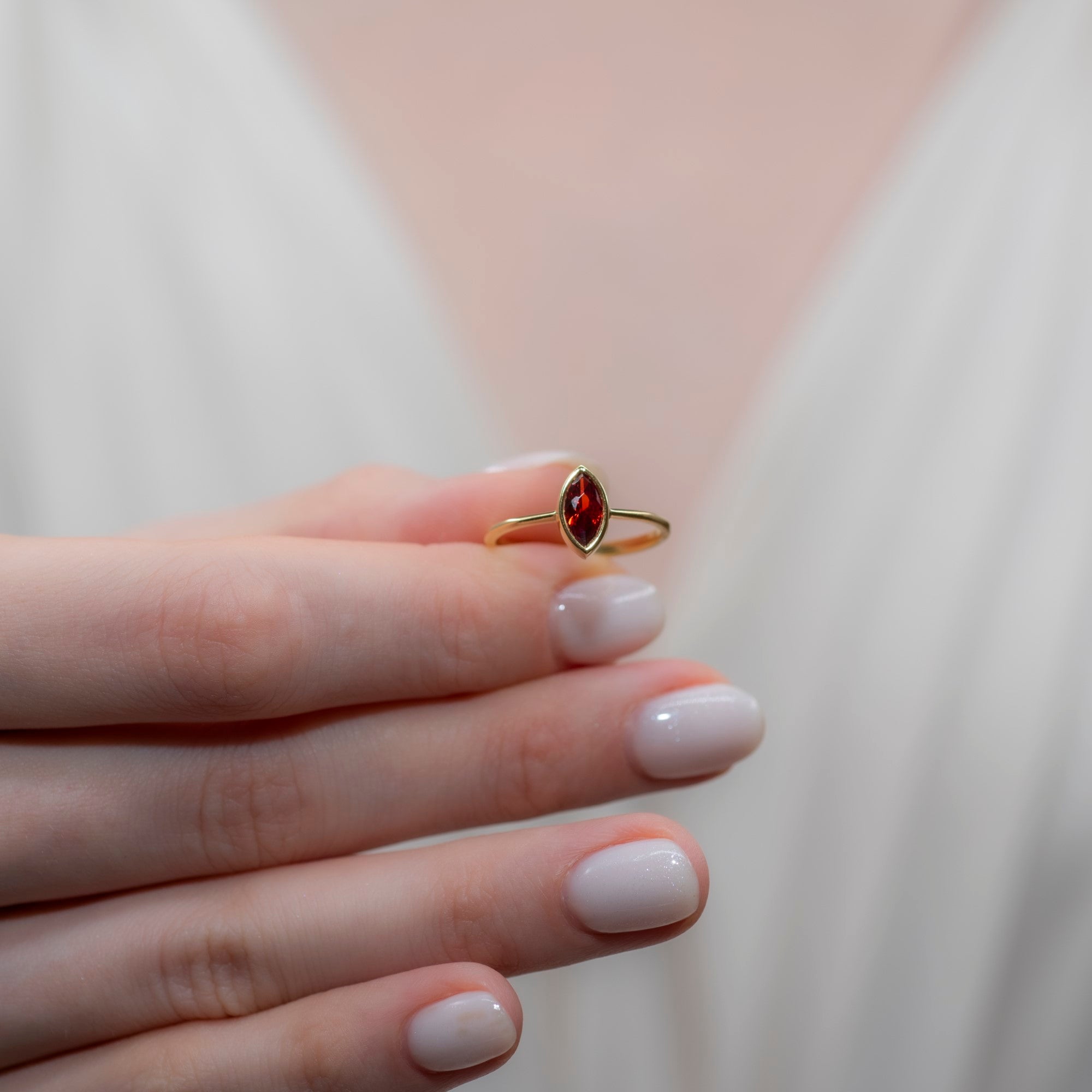 Garnet Ring Bezel Marquise Cut in 14K Solid Gold, January Birthstone Jewelry Queen Jewelry Rings