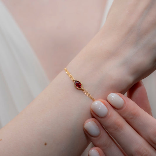 Bezel Marquise Cut Garnet Bracelet 14K Solid Gold, January Birthstone Jewelry Queen Jewelry Bracelet