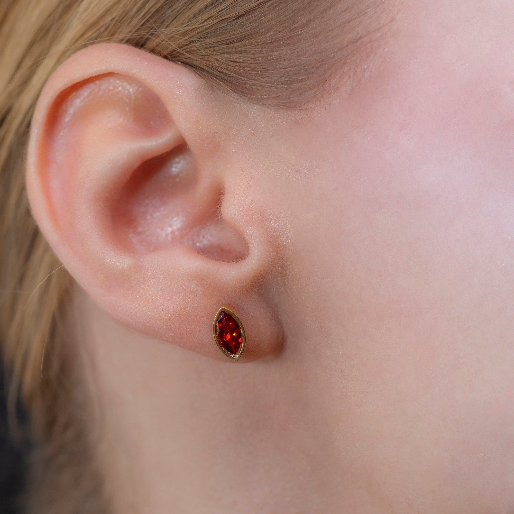Garnet Stud Earrings Bezel Marquise Cut in 14K Solid Gold, January Birthstone Jewelry Queen Jewelry Earrings
