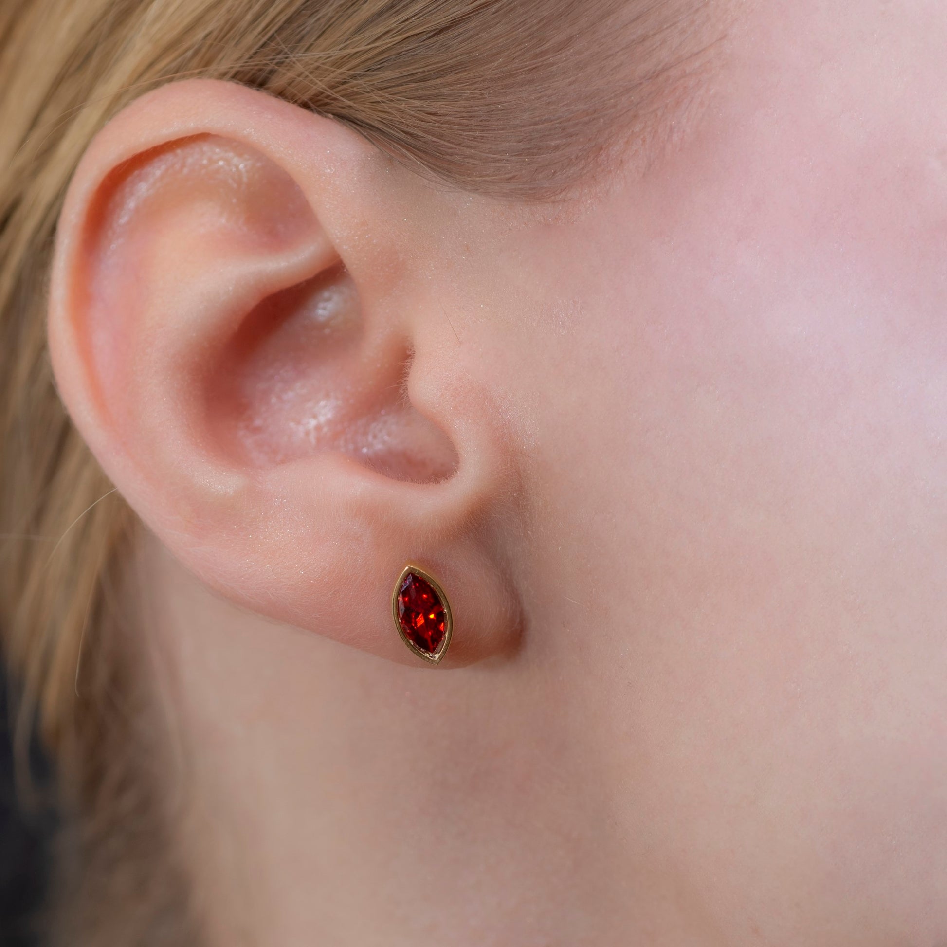 Garnet Stud Earrings Bezel Marquise Cut in 14K Solid Gold, January Birthstone Jewelry Queen Jewelry Earrings