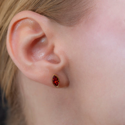 Garnet Stud Earrings Bezel Marquise Cut in 14K Solid Gold, January Birthstone Jewelry Queen Jewelry Earrings