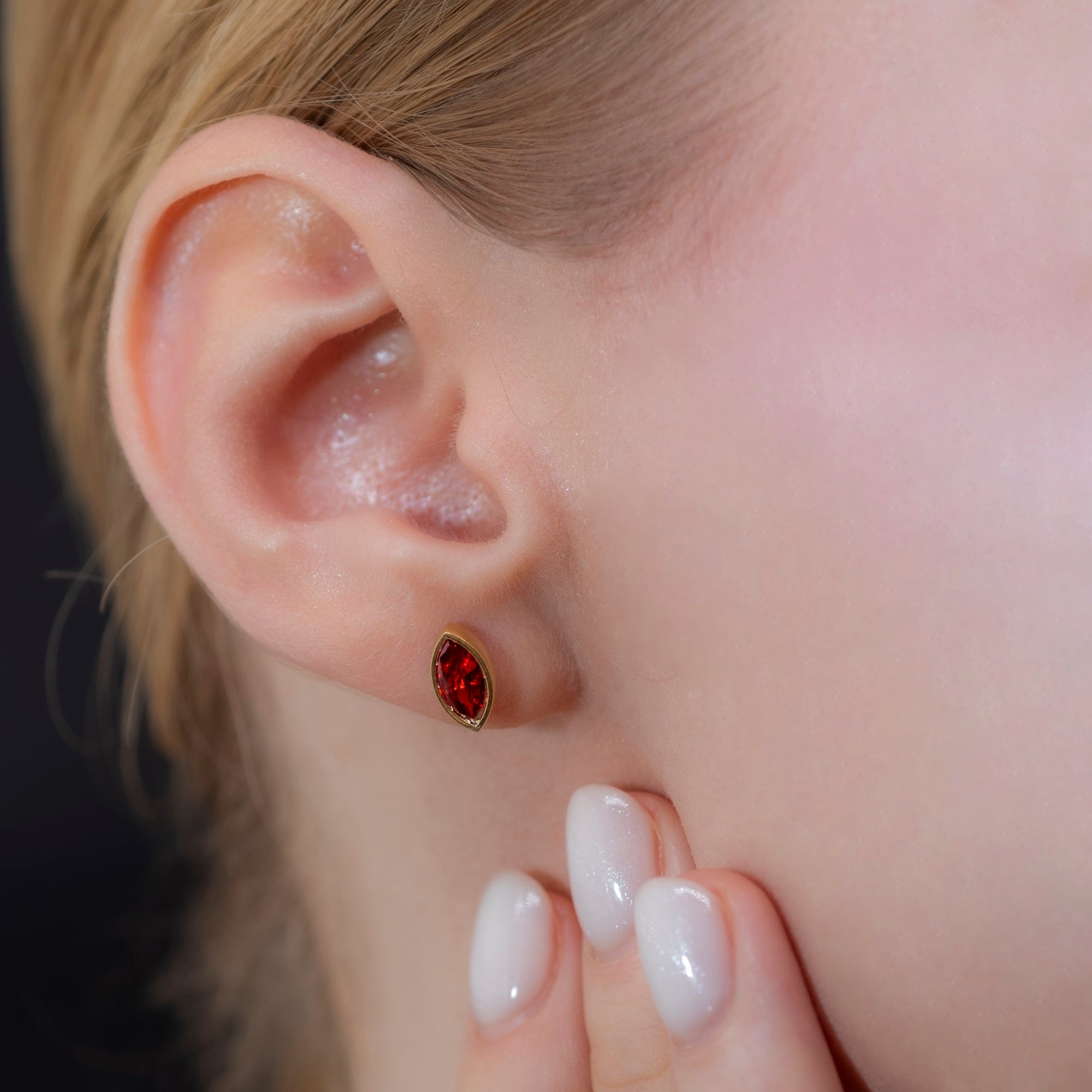 Garnet Stud Earrings Bezel Marquise Cut in 14K Solid Gold, January Birthstone Jewelry Queen Jewelry Earrings