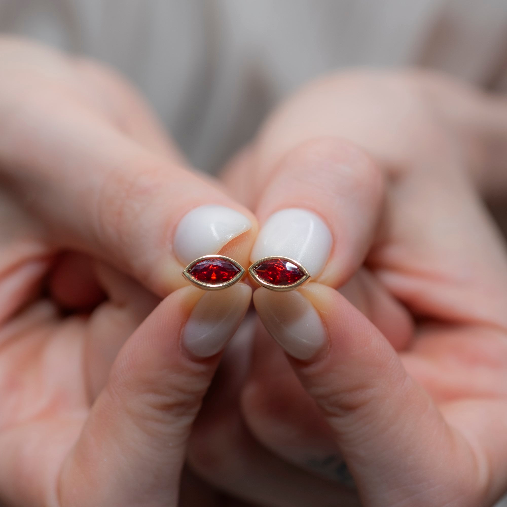 Garnet Stud Earrings Bezel Marquise Cut in 14K Solid Gold, January Birthstone Jewelry Queen Jewelry Earrings