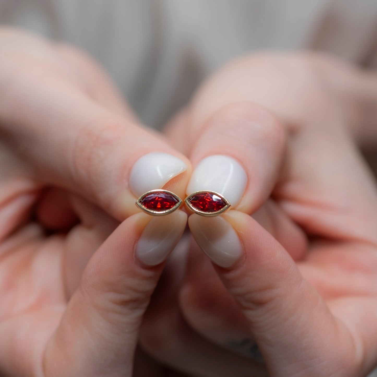 Garnet Stud Earrings Bezel Marquise Cut in 14K Solid Gold, January Birthstone Jewelry Queen Jewelry Earrings
