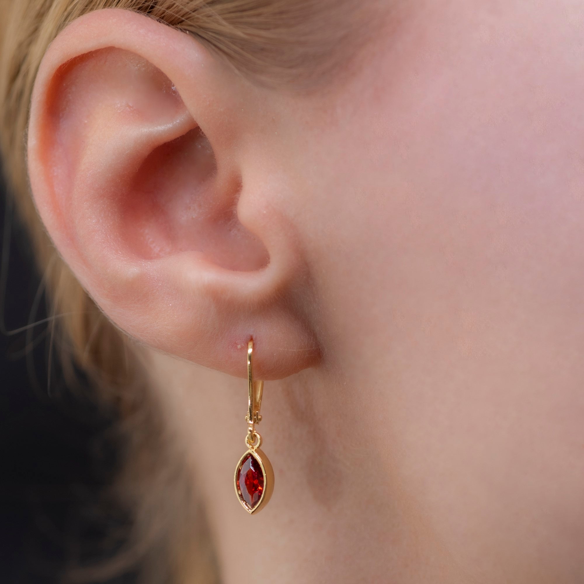 Garnet Dangle Earrings Bezel Marquise Cut in 14K Solid Gold, January Birthstone Dainty Jewelry Queen Jewelry Earrings