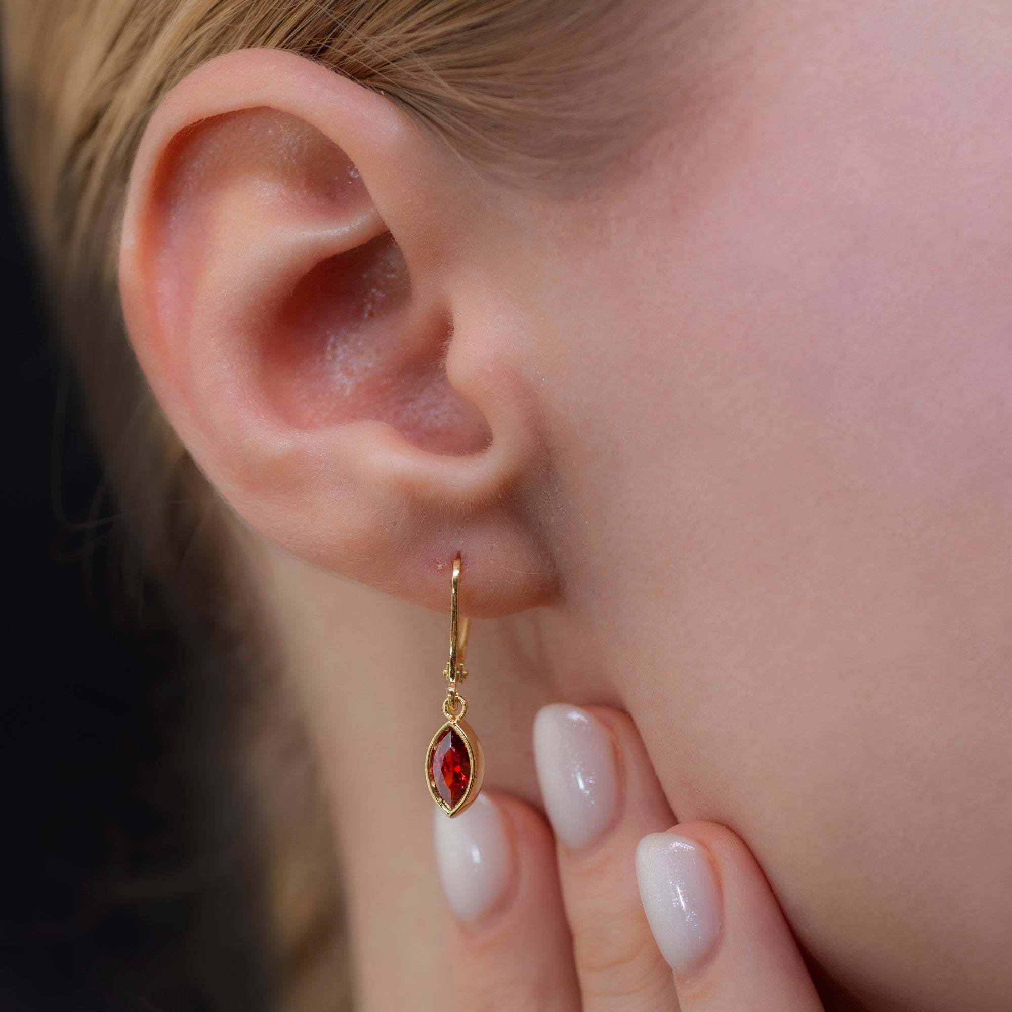 Garnet Dangle Earrings Bezel Marquise Cut in 14K Solid Gold, January Birthstone Dainty Jewelry Queen Jewelry Earrings