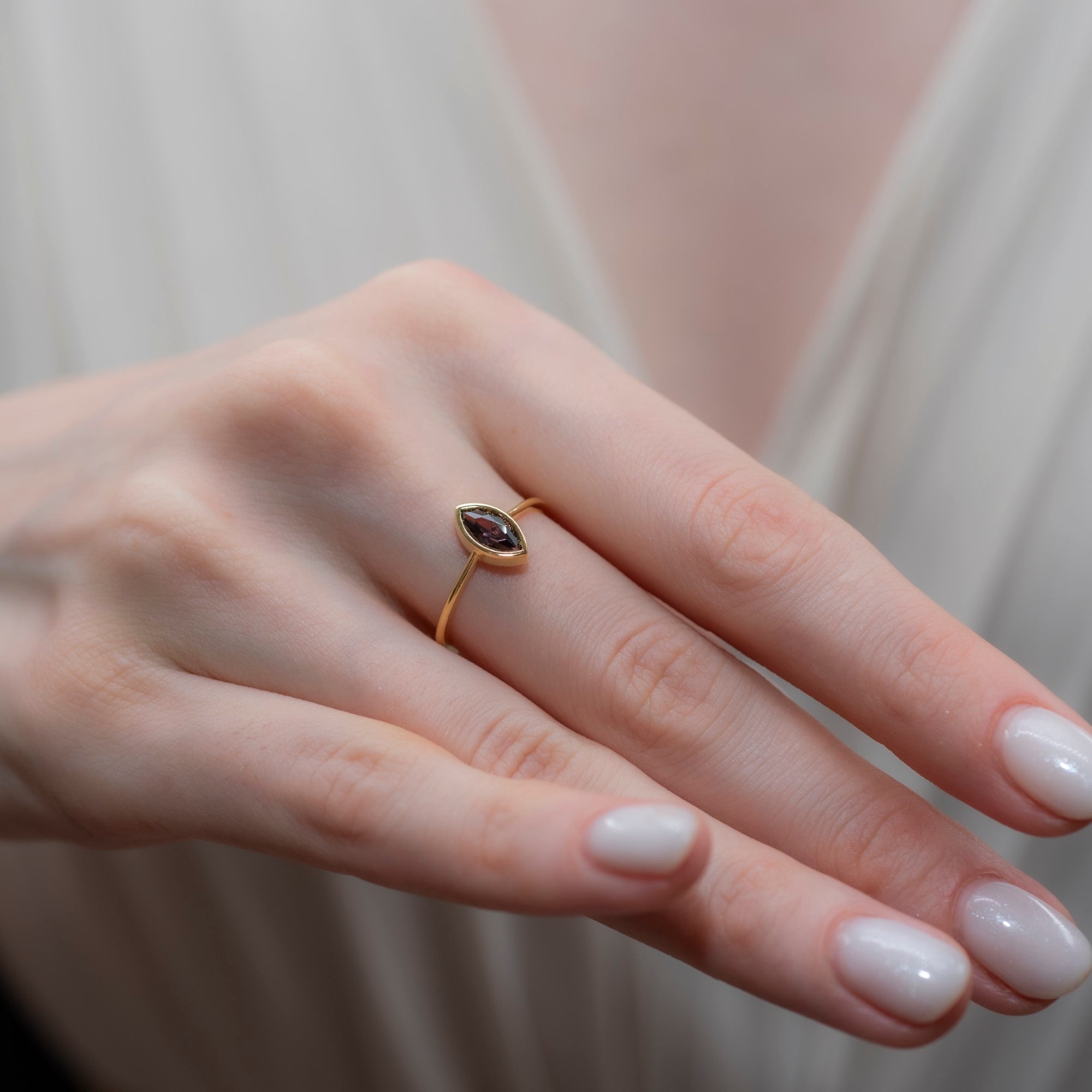 Smoky Quartz Ring Bezel Marquise Cut in 14K Solid Gold, Birthstone Jewelry Queen Jewelry Rings