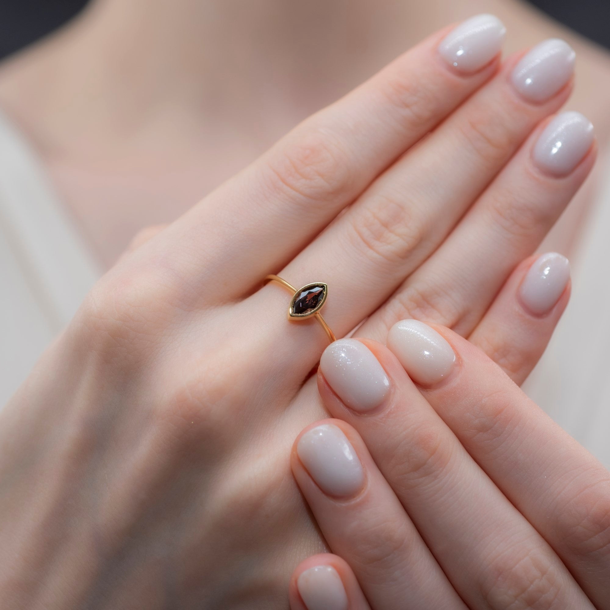 Smoky Quartz Ring Bezel Marquise Cut in 14K Solid Gold, Birthstone Jewelry Queen Jewelry Rings