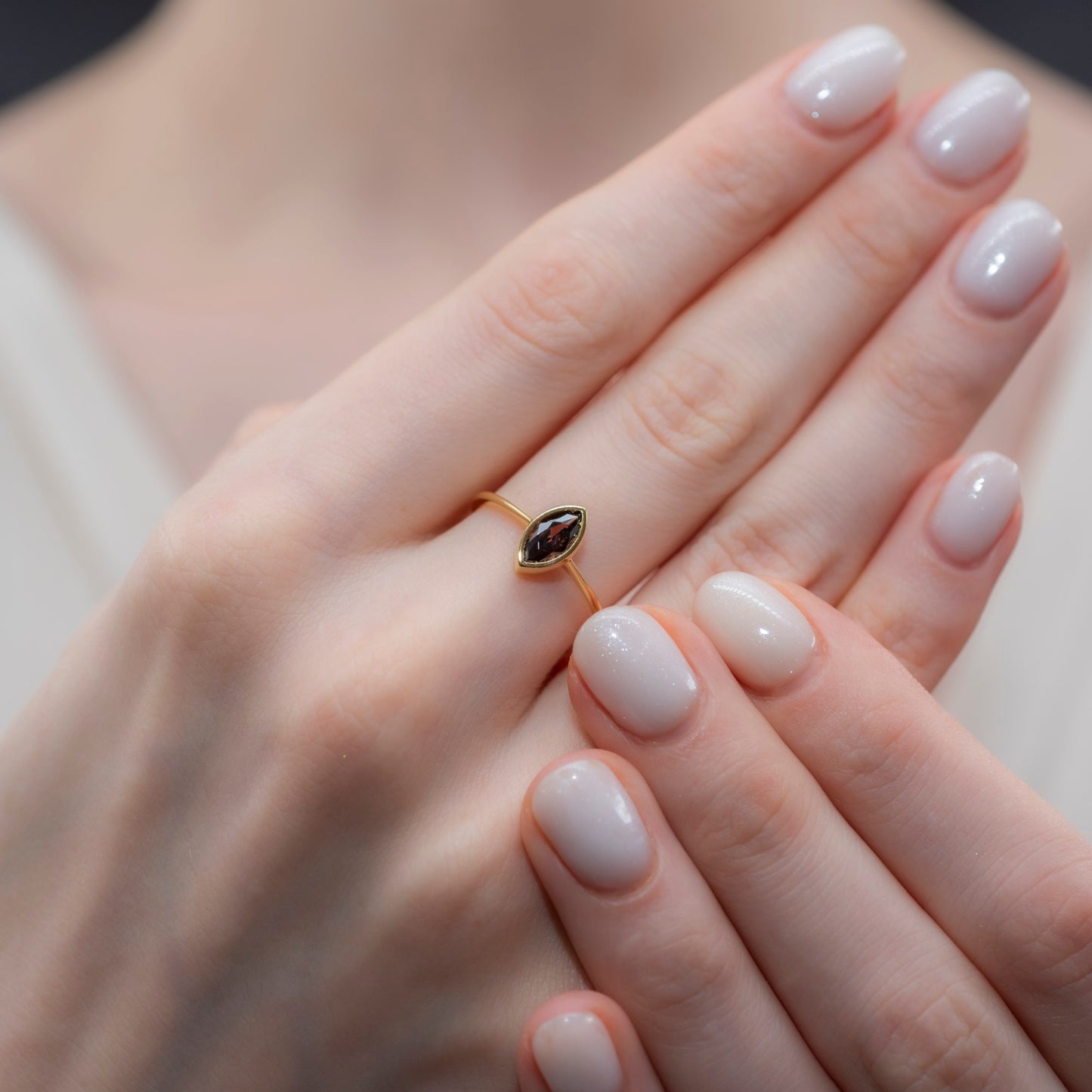 Smoky Quartz Ring Bezel Marquise Cut in 14K Solid Gold, Birthstone Jewelry Queen Jewelry Rings