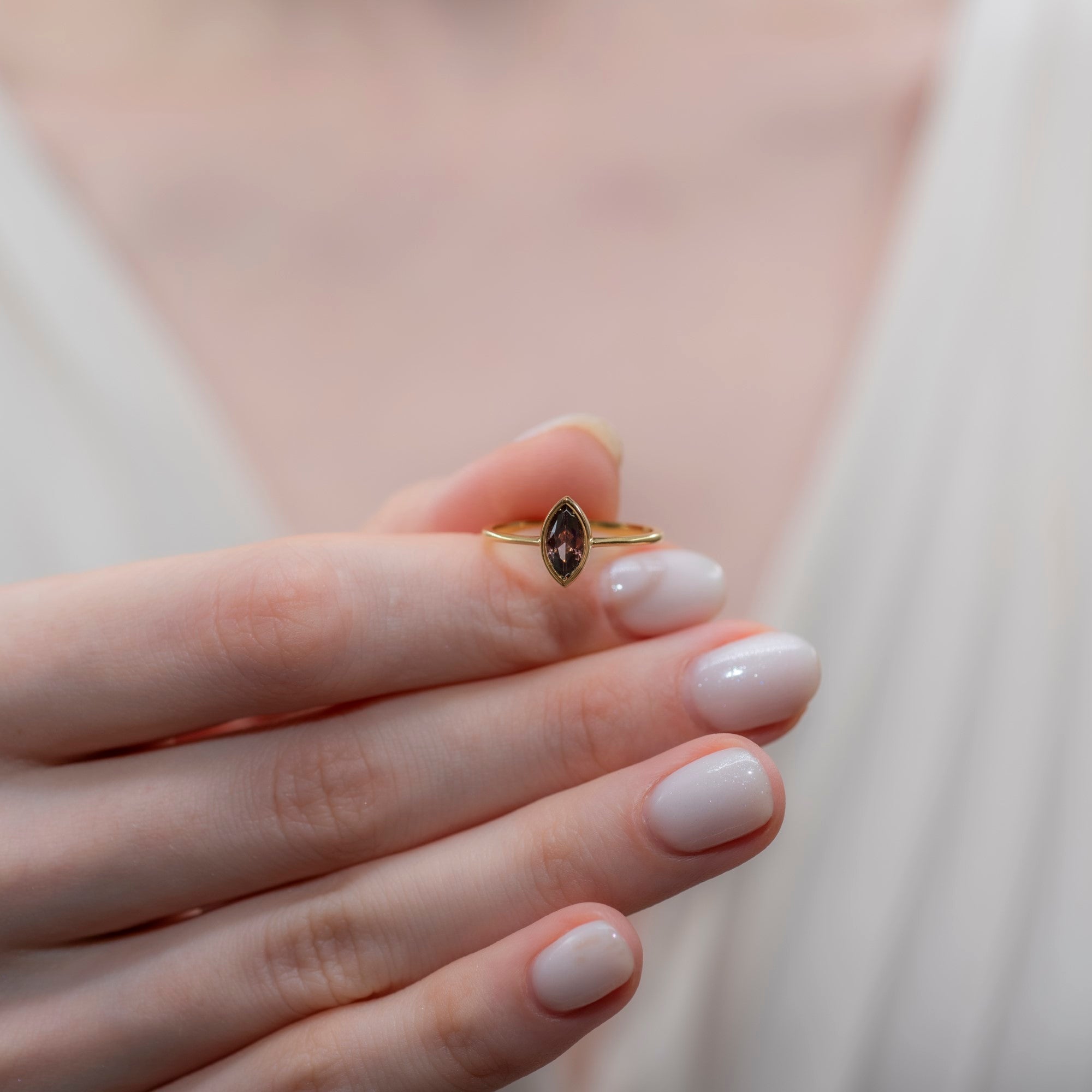 Smoky Quartz Ring Bezel Marquise Cut in 14K Solid Gold, Birthstone Jewelry Queen Jewelry Rings