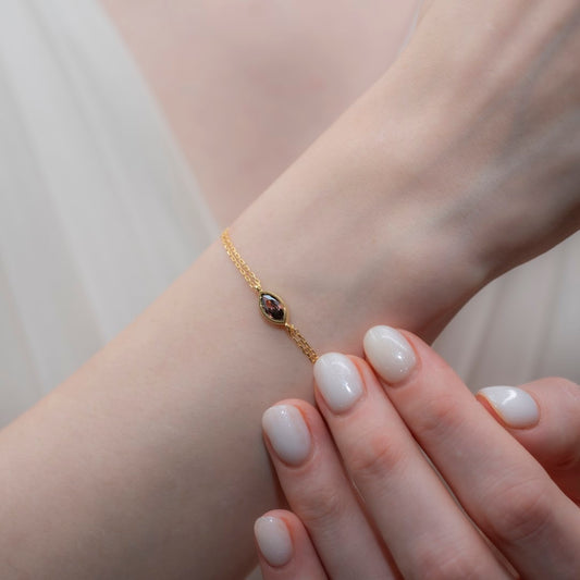 Bezel Marquise Cut Smoky Quartz Bracelet 14K Solid Gold Queen Jewelry Bracelet