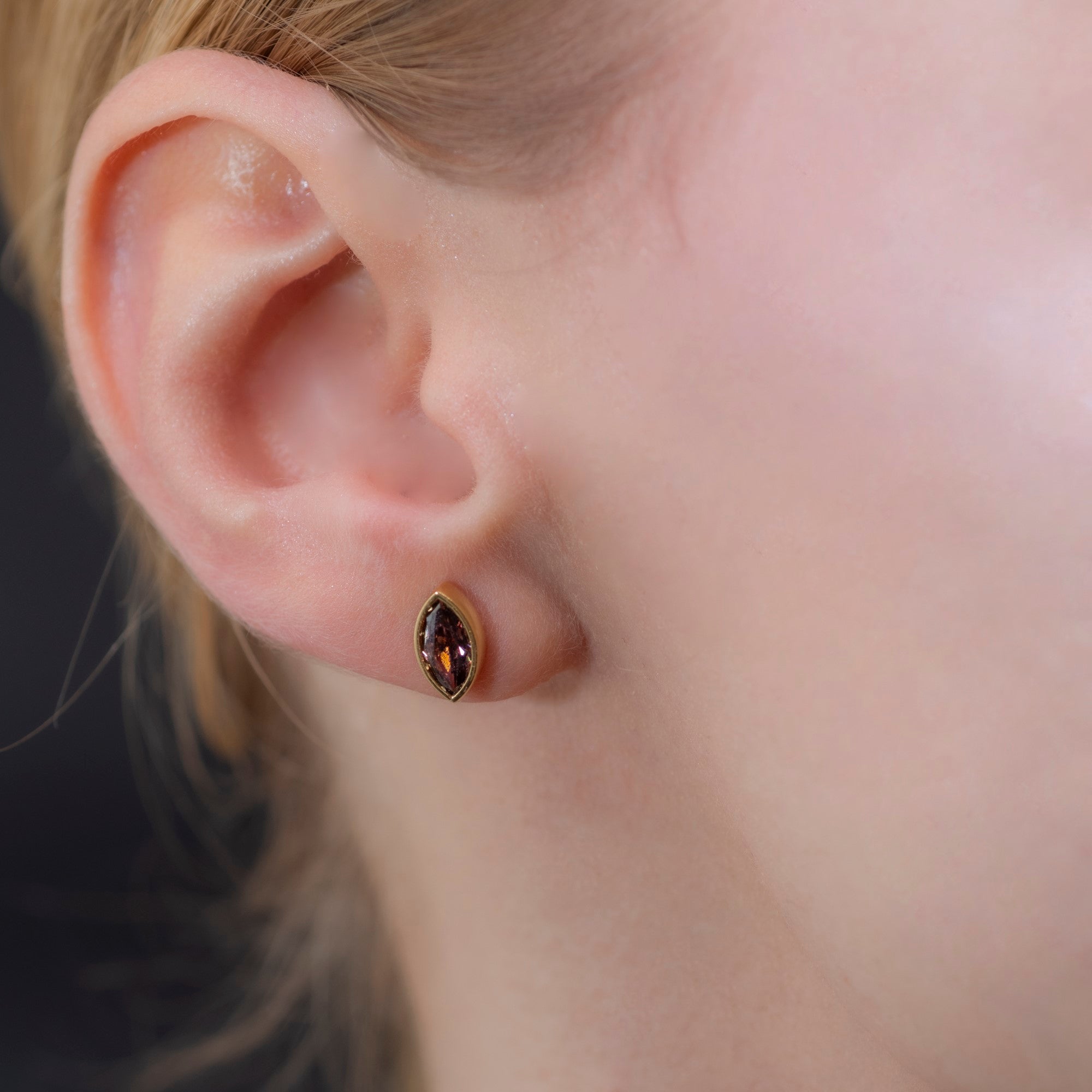Smoky Quartz Stud Earrings Bezel Marquise Cut in 14K Solid Gold, Birthstone Jewelry Queen Jewelry Earrings