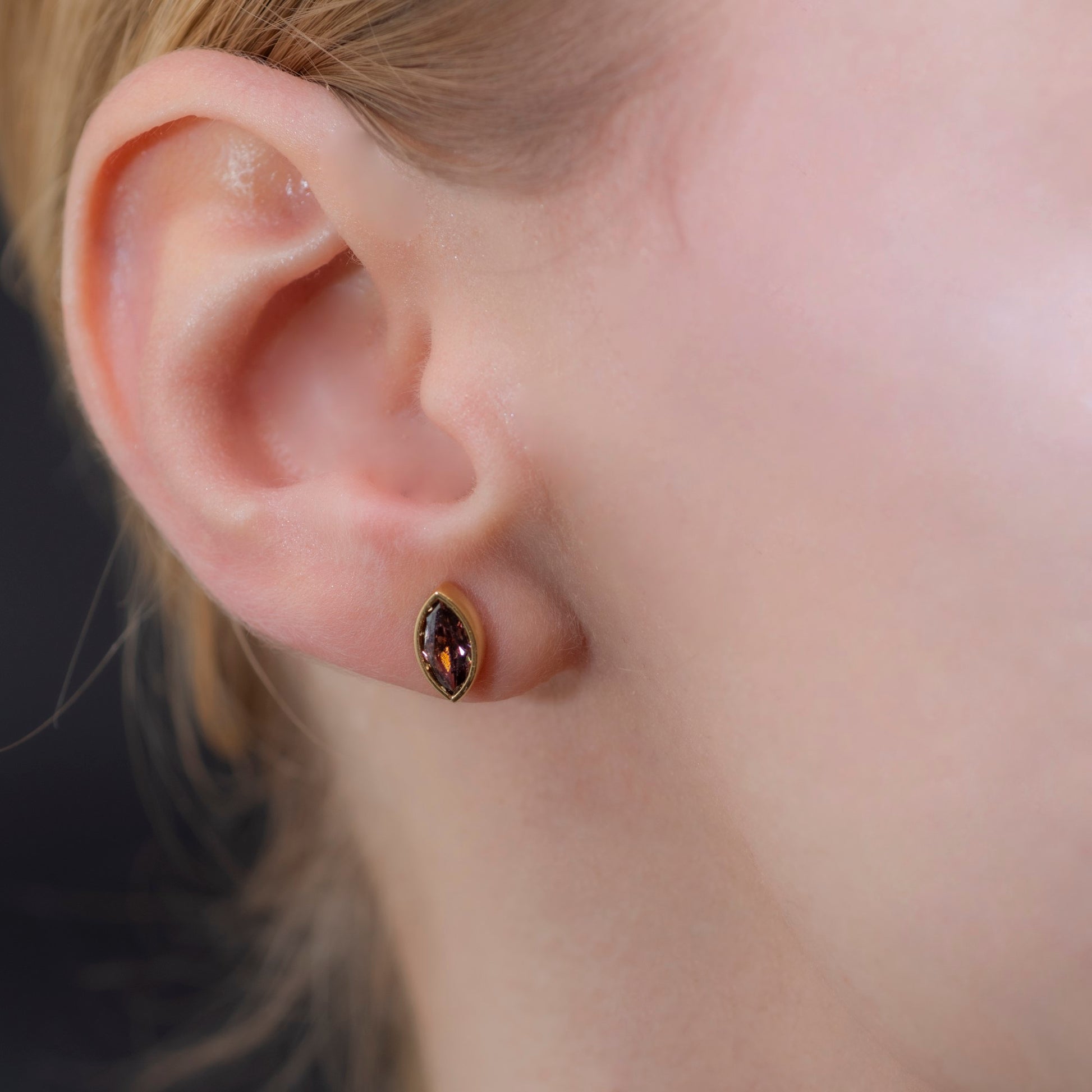 Smoky Quartz Stud Earrings Bezel Marquise Cut in 14K Solid Gold, Birthstone Jewelry Queen Jewelry Earrings