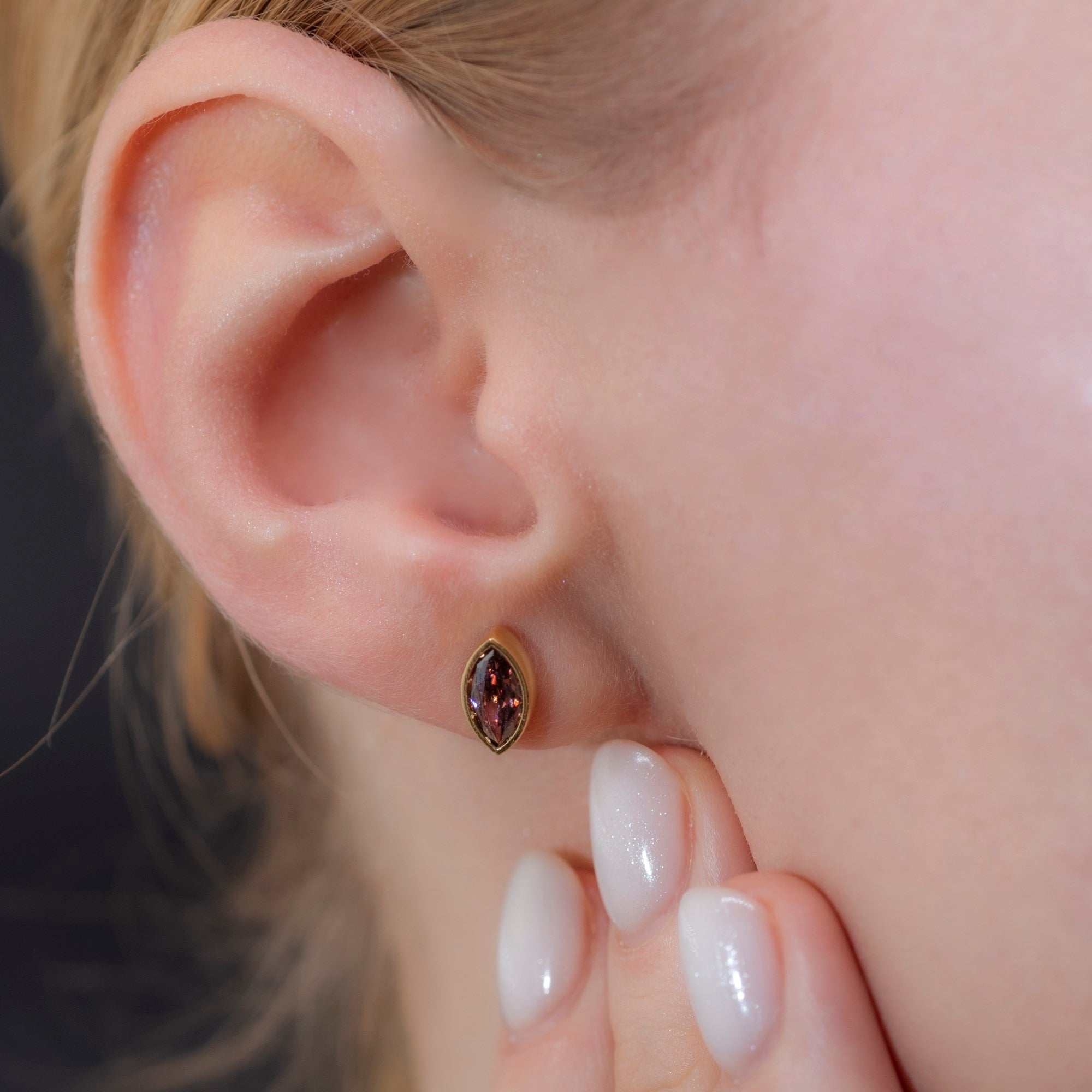 Smoky Quartz Stud Earrings Bezel Marquise Cut in 14K Solid Gold, Birthstone Jewelry Queen Jewelry Earrings