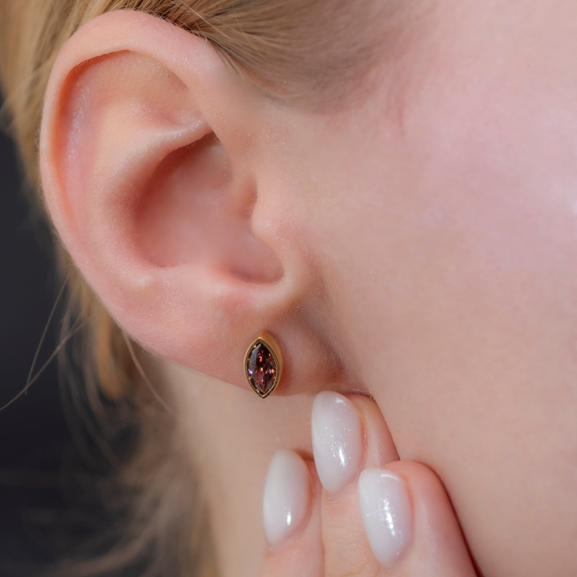 Smoky Quartz Stud Earrings Bezel Marquise Cut in 14K Solid Gold, Birthstone Jewelry Queen Jewelry Earrings