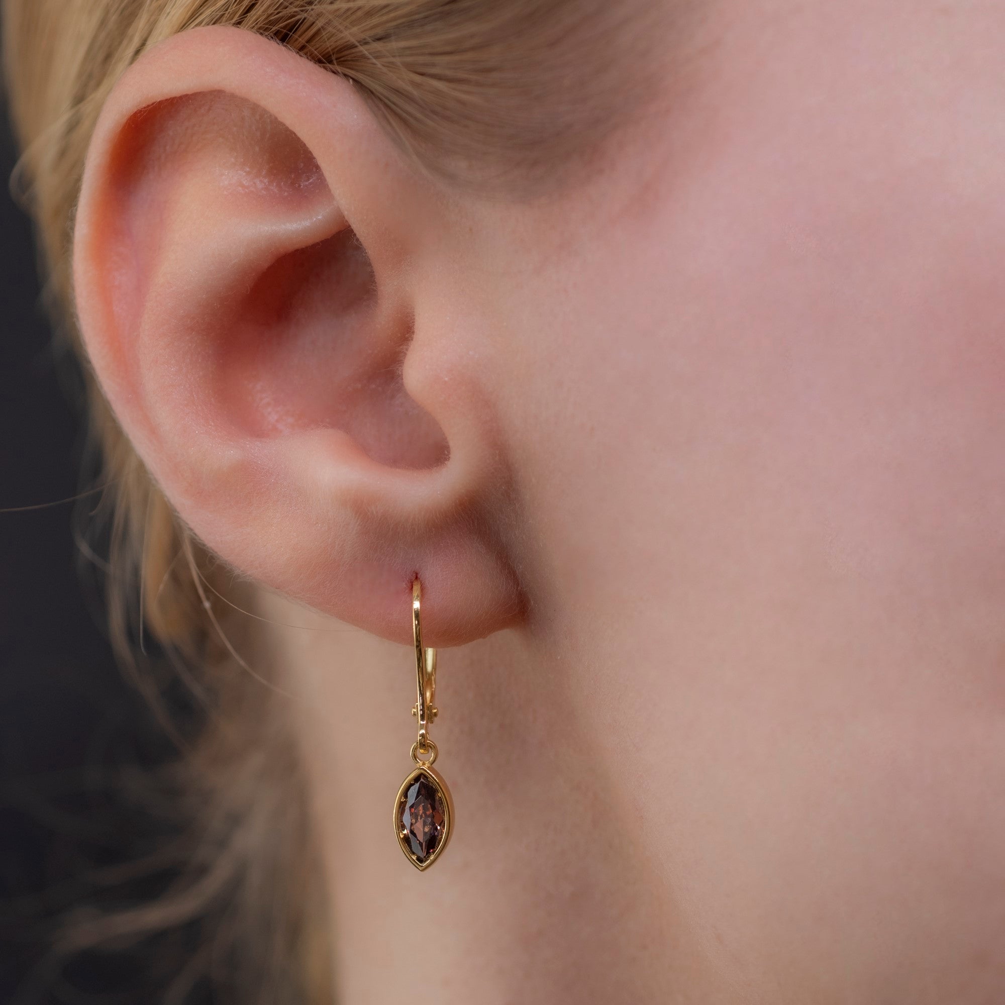 Smoky Quartz Dangle Earrings Bezel Marquise Cut in 14K Solid Gold, Birthstone Minimalist Jewelry Queen Jewelry Earrings