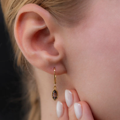 Smoky Quartz Dangle Earrings Bezel Marquise Cut in 14K Solid Gold, Birthstone Minimalist Jewelry Queen Jewelry Earrings