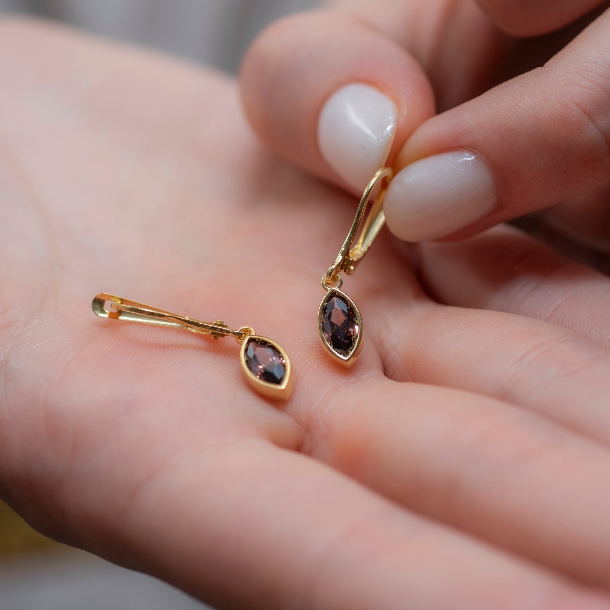 Smoky Quartz Dangle Earrings Bezel Marquise Cut in 14K Solid Gold, Birthstone Minimalist Jewelry Queen Jewelry Earrings