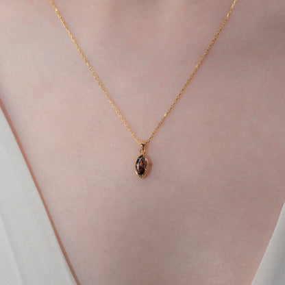Marquise Cut Smoky Quartz Bezel Necklace 14K Solid Gold, Birthstone Pendant Queen Jewelry Necklace
