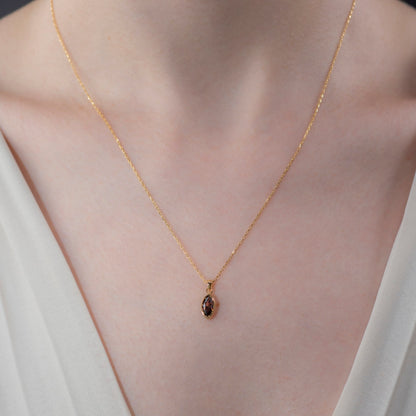 Marquise Cut Smoky Quartz Bezel Necklace 14K Solid Gold, Birthstone Pendant Queen Jewelry Necklace