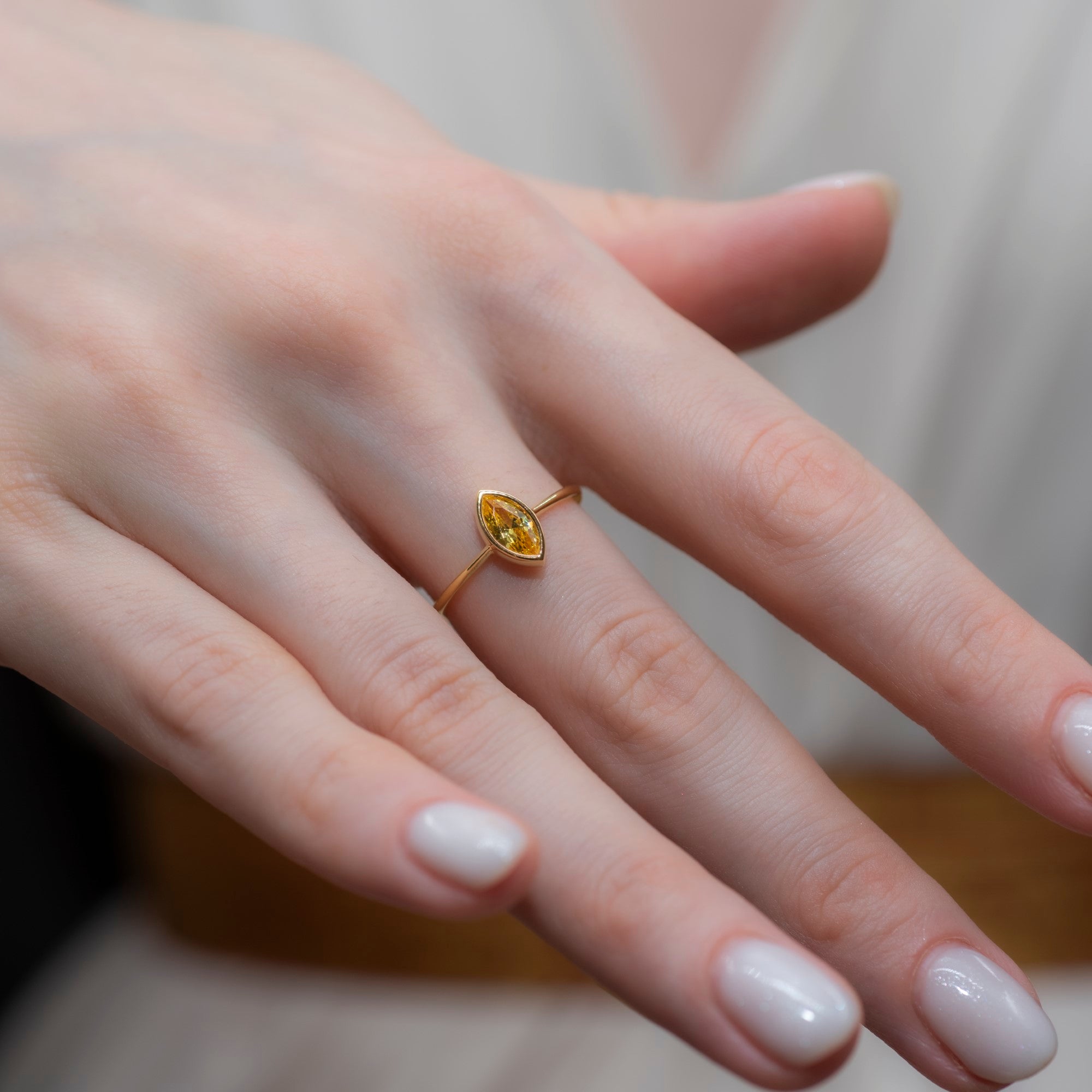 Yellow Topaz Ring Bezel Marquise Cut in 14K Solid Gold, Birthstone Jewelry Queen Jewelry Rings