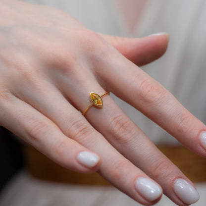 Yellow Topaz Ring Bezel Marquise Cut in 14K Solid Gold, Birthstone Jewelry Queen Jewelry Rings