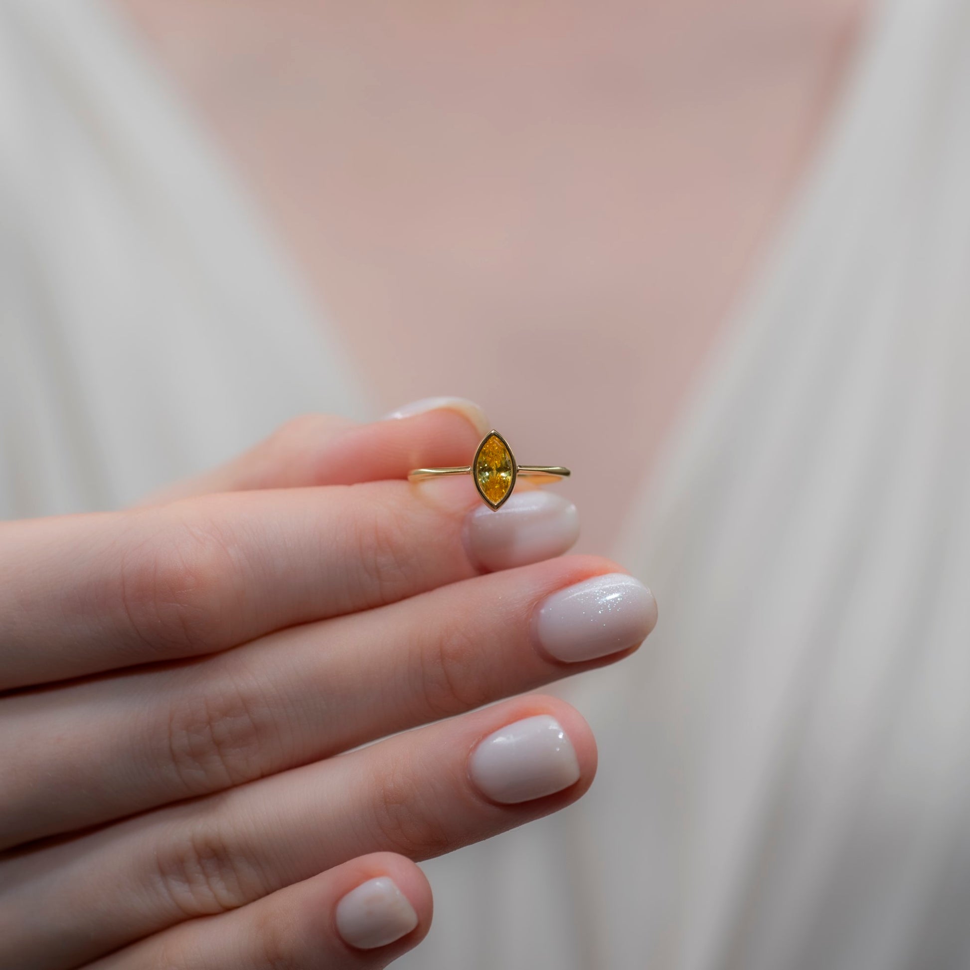 Yellow Topaz Ring Bezel Marquise Cut in 14K Solid Gold, Birthstone Jewelry Queen Jewelry Rings