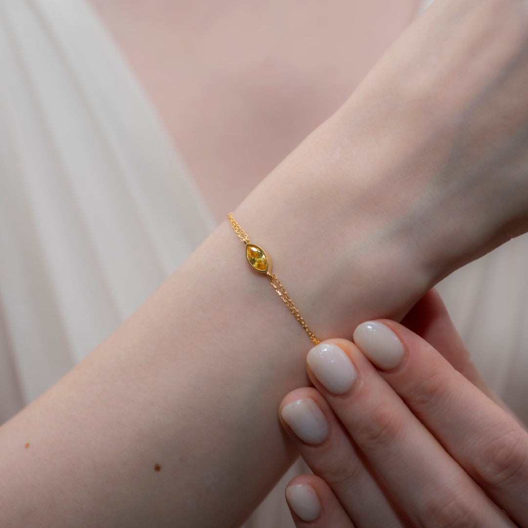 Bezel Marquise Cut Yellow Topaz Bracelet 14K Solid Gold Queen Jewelry Bracelet
