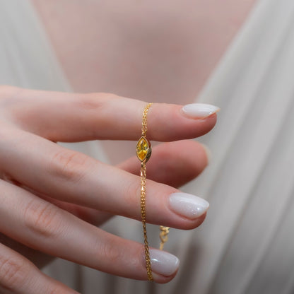 Bezel Marquise Cut Yellow Topaz Bracelet 14K Solid Gold Queen Jewelry Bracelet