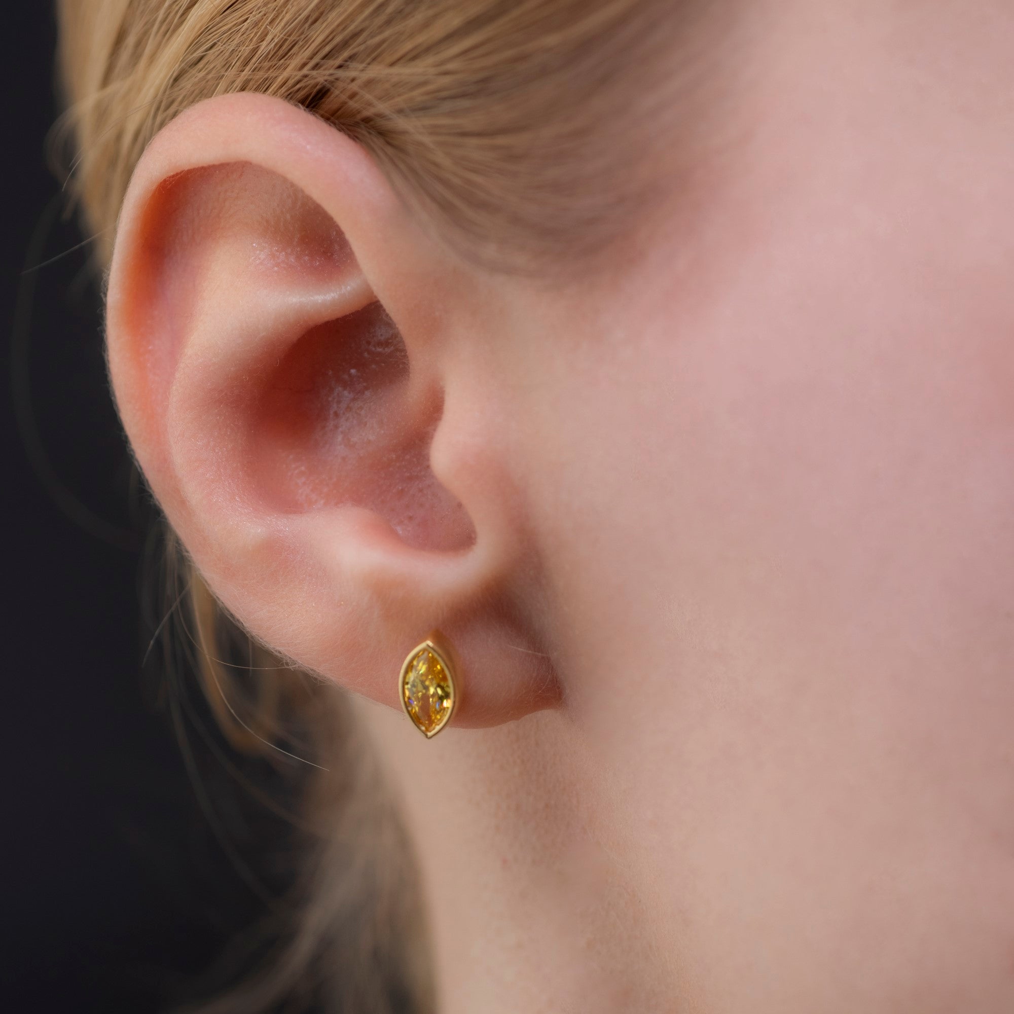 Yellow Topaz Stud Earrings Bezel Marquise Cut in 14K Solid Gold, Birthstone Jewelry Queen Jewelry Earrings